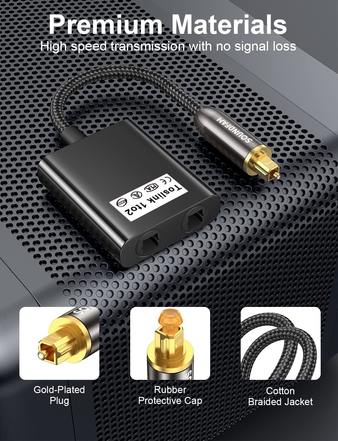 Thumbnail 4 de SOUNDFAM Toslink Splitter 1 Eingang auf 2 Ausgänge (optischer Audio-Adapter, Schwarz) – für TV, DVD & Soundbar
