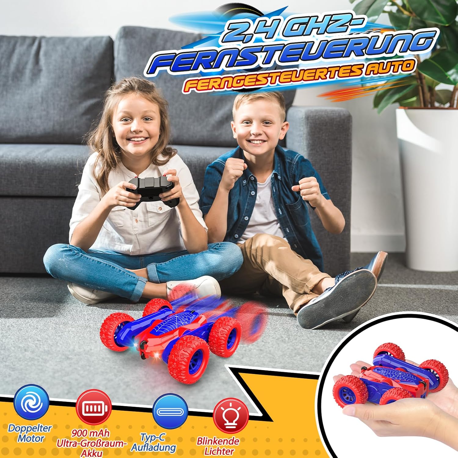 Thumbnail 3 de Dreamlandia Ferngesteuertes Auto ab 3–10 Jahren (2,4 GHz) mit 360° Flip, LED & 4WD