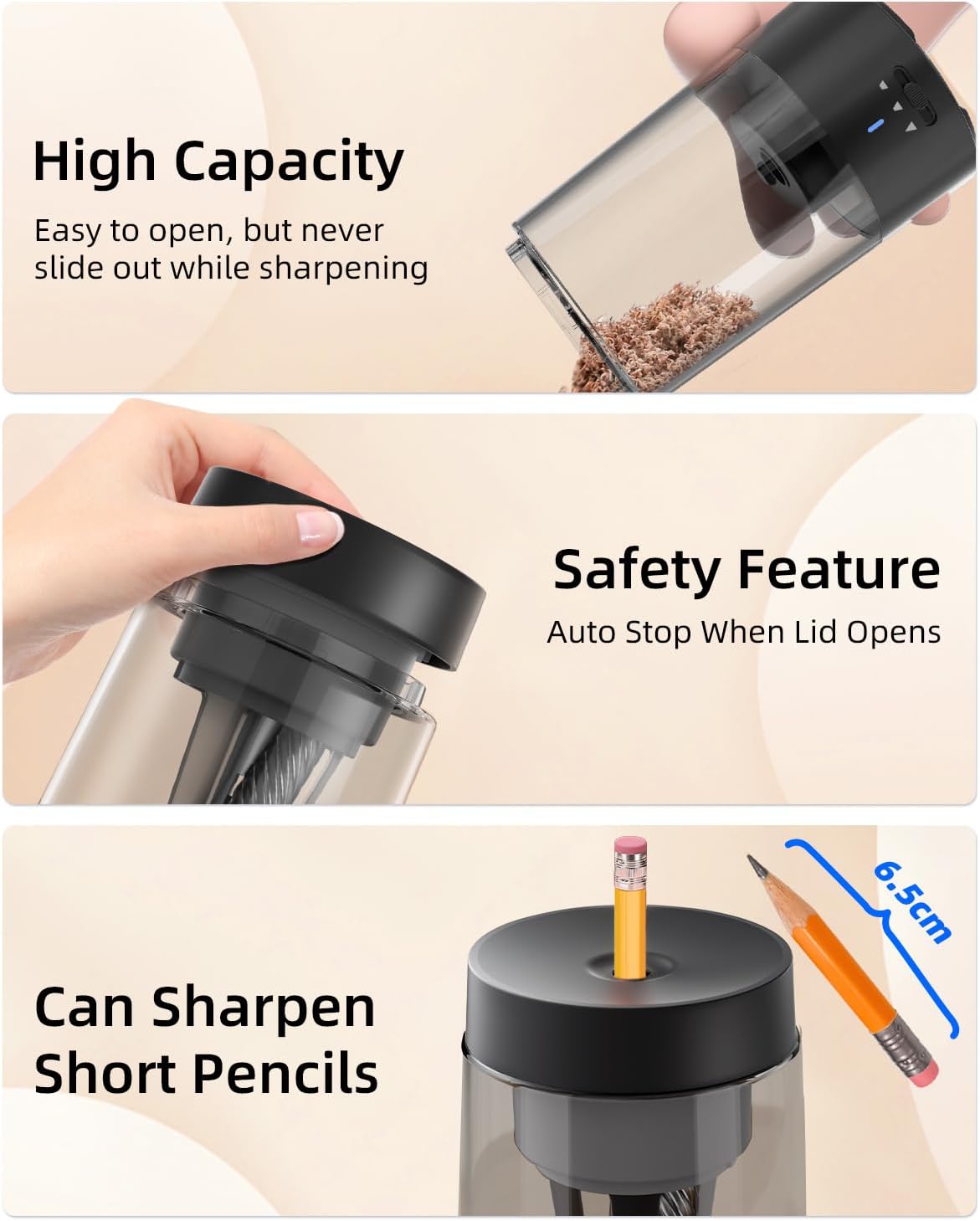 Thumbnail 6 de ZMOL Full Automatic Electric Pencil Sharpener – 6-8 mm, Rechargeable with Container (Black)