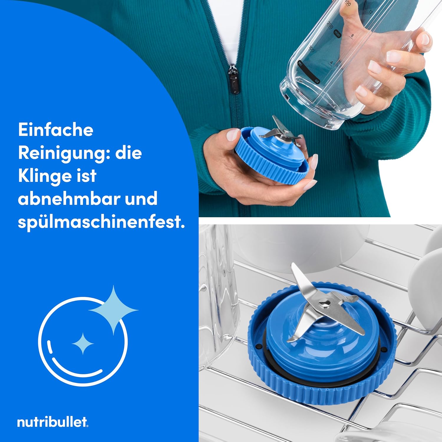 Thumbnail 6 de nutribullet Flex 590ml – Tragbarer Smoothie-Mixer mit Trinkdeckel, USB-C, BPA-frei, Blau (NBP013BL)