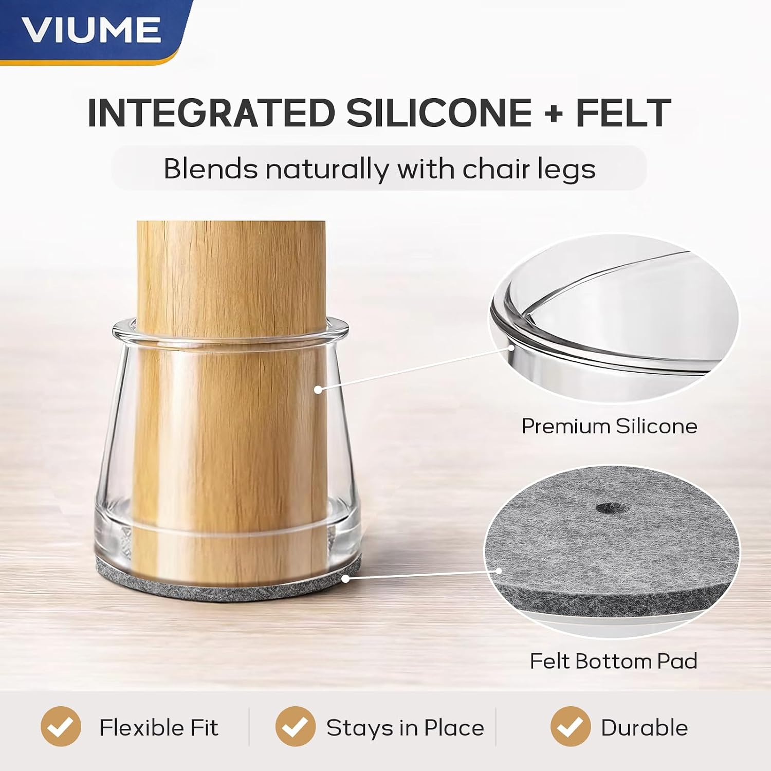 Detalle de VIUME Large (Fit 1.3"-2") Chair Leg Floor Protectors, Clear Silicone, 24-Pack