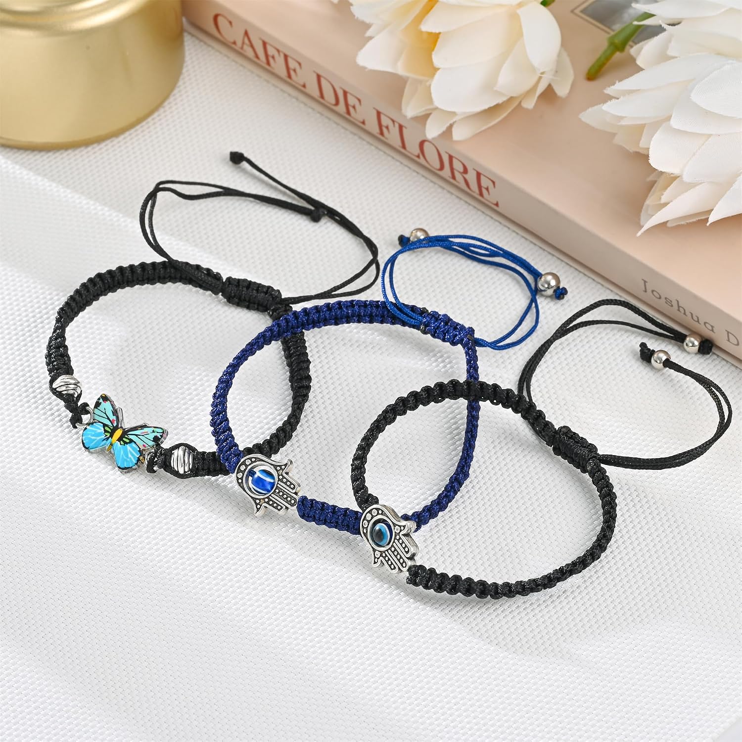 Detalle 2 de Apocalyptic-K Damen handgewebtes Armband im Boho-Stil mit Achat und 925 Silber/18K Gold, verstellbar (18–21 cm)