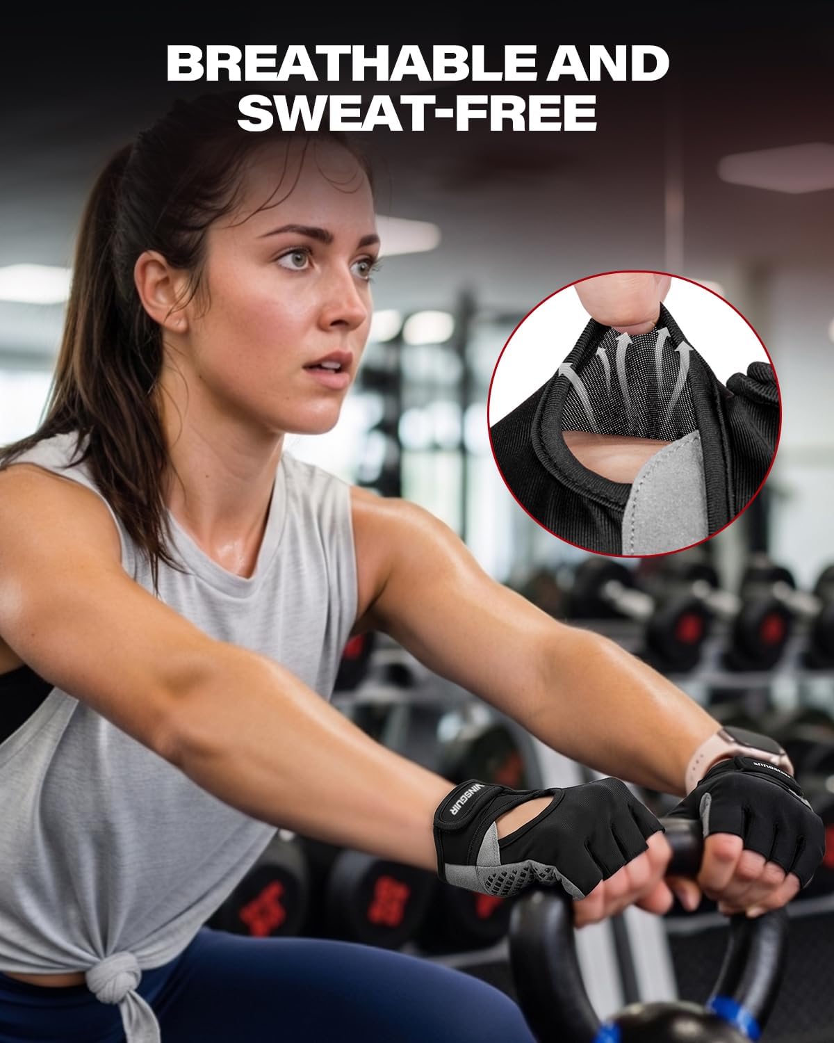 Detalle de VINSGUIR Small Gym Gloves, Half-Finger with Pro-Pad Palm and Enhanced Grip
