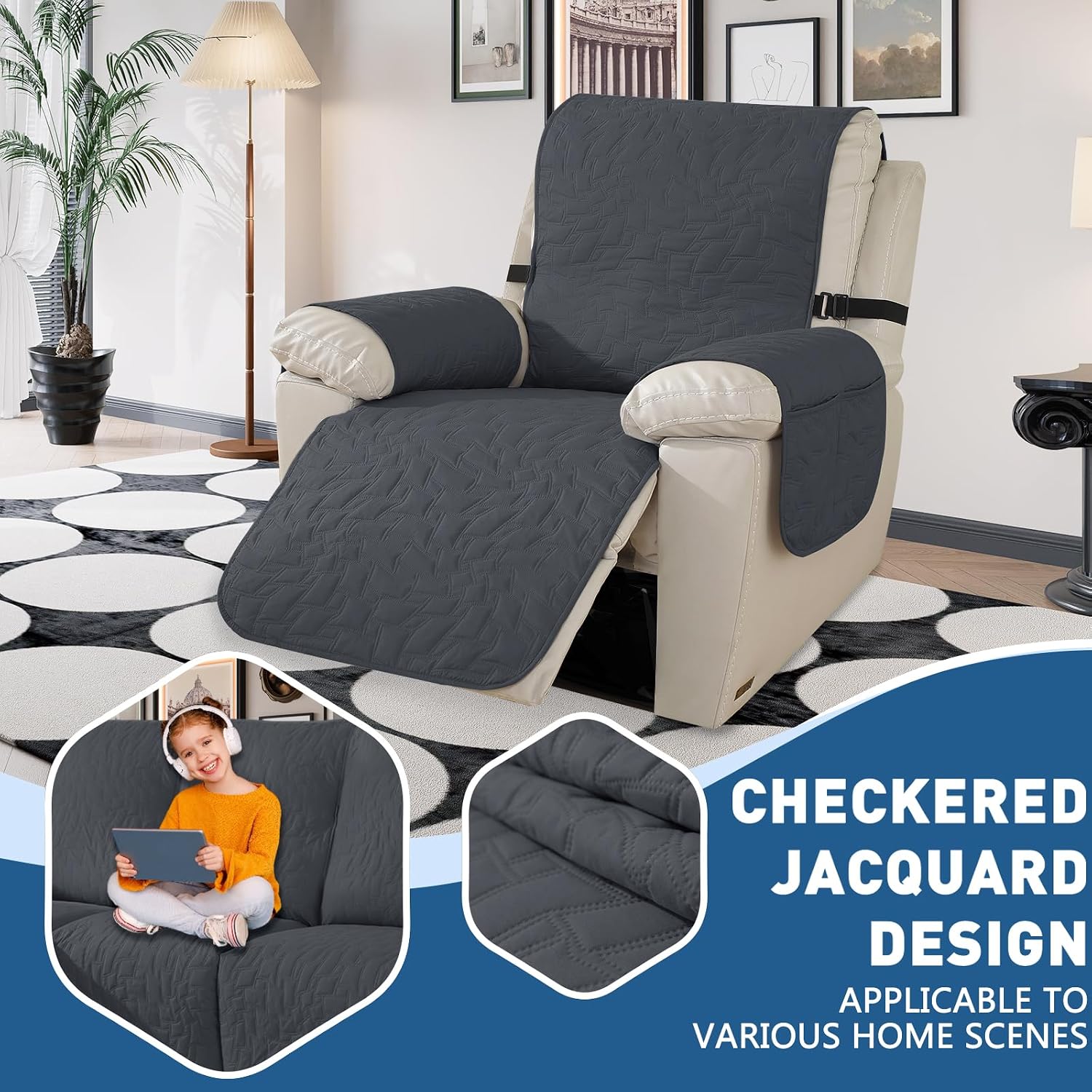 Detalle de Ystyle Funda para sillón relax eléctrico 1 plaza gris oscuro