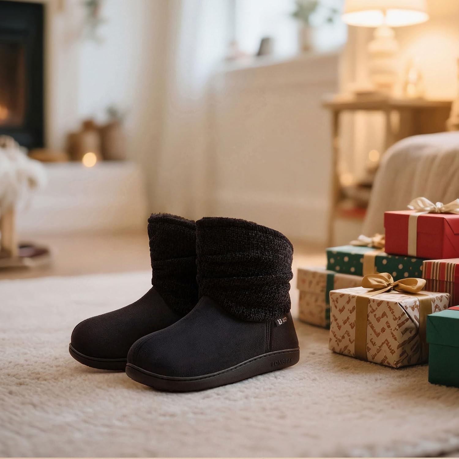 Detalle de LongBay Women's Chenille Knit Bootie Slippers 🎀