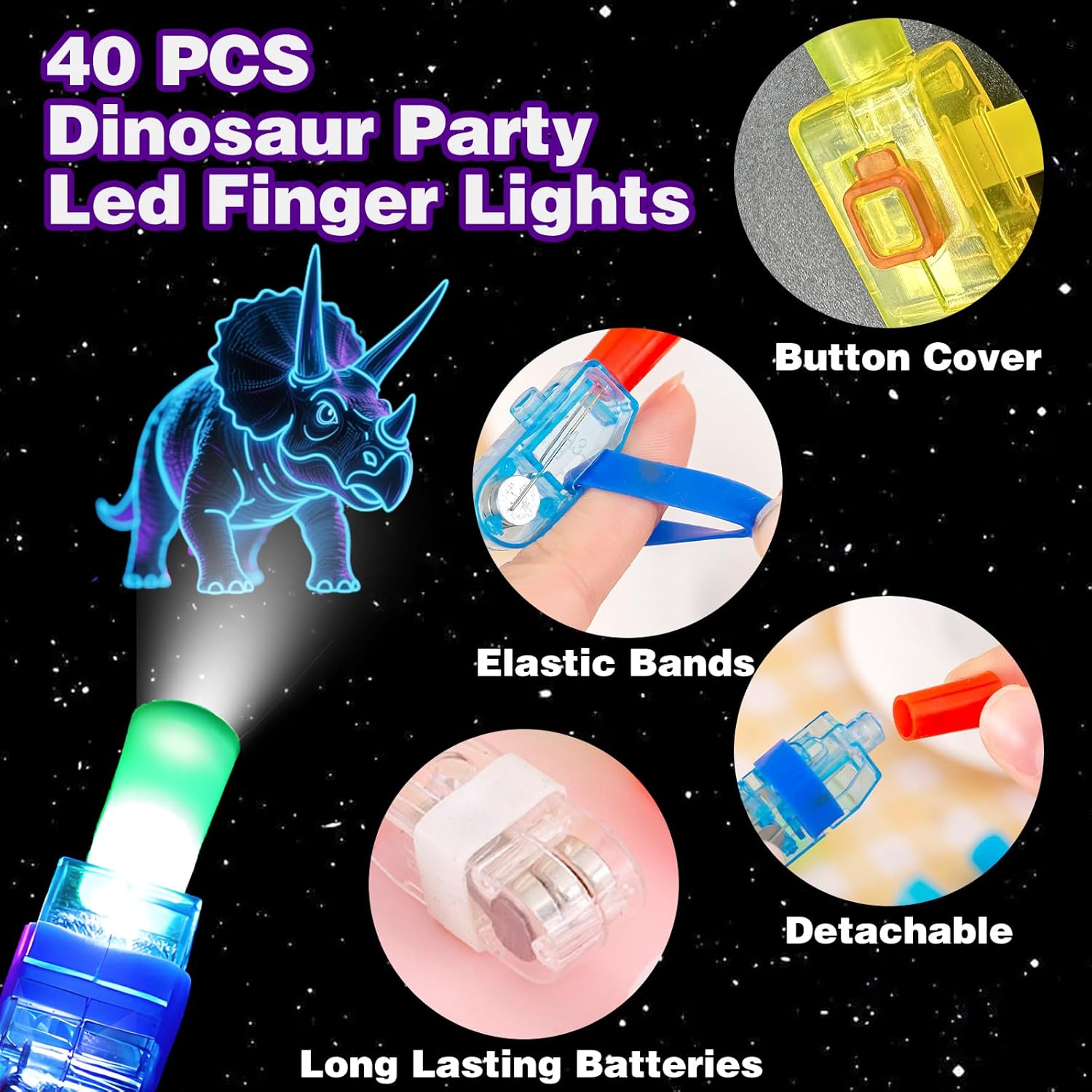 Thumbnail 1 de KCNVLCK 40 Pcs Dinosaur LED Finger Lights – Glow-in-the-Dark Party Favours for Kids
