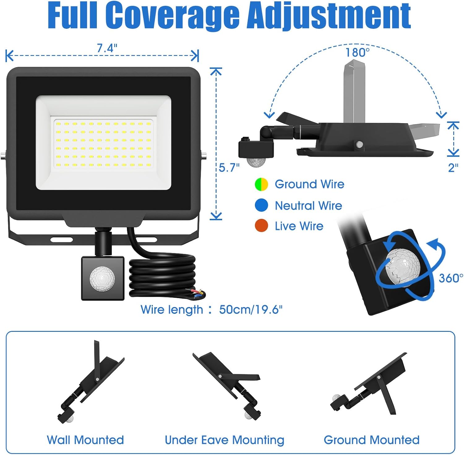 Thumbnail 1 de Probapro 50W Projecteur LED Extérieur avec Détecteur de Mouvement – IP65, 5000 LM, 6500K