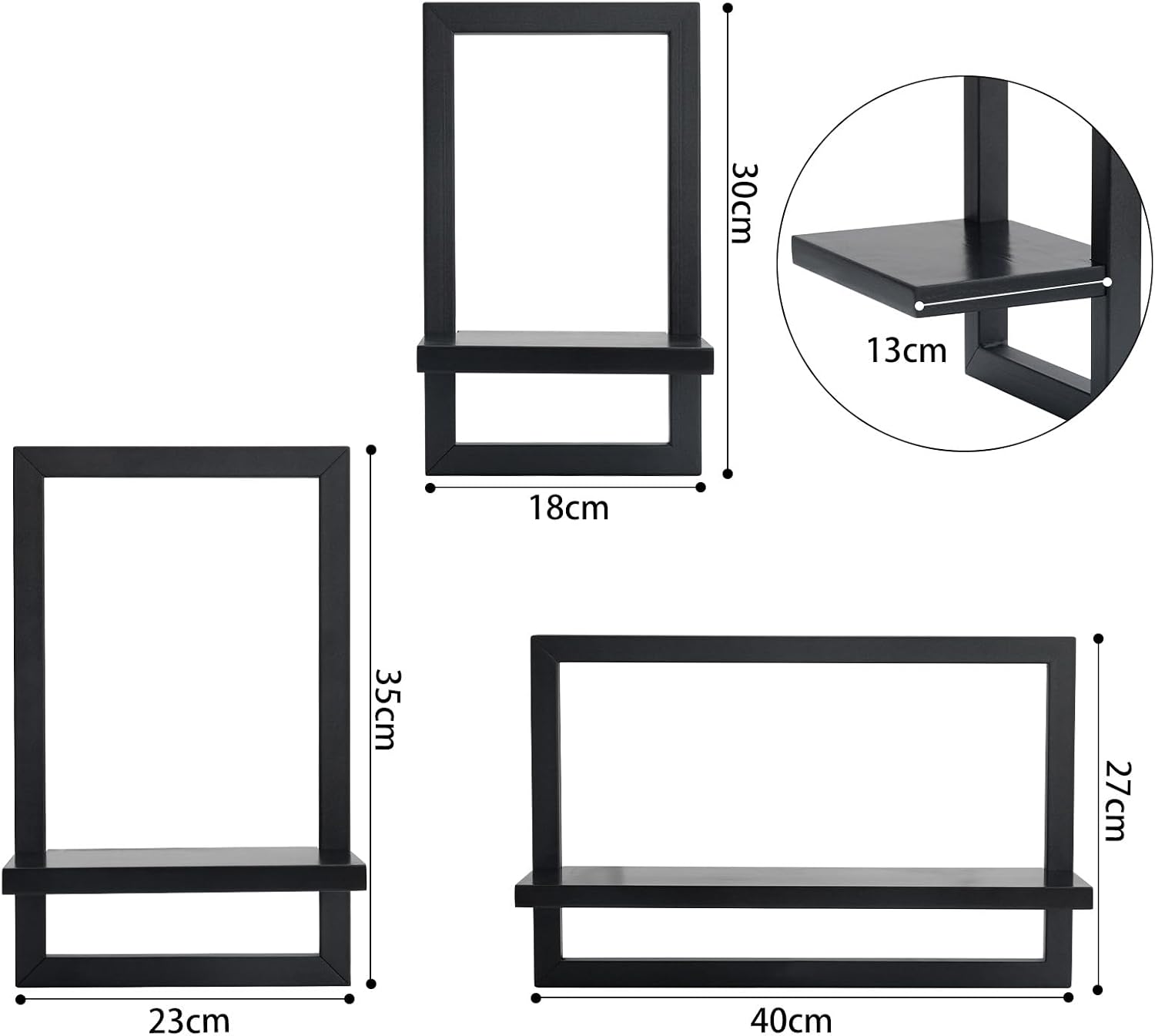 Detalle de hi-home Set mit 3 Wandregalen Schwarz