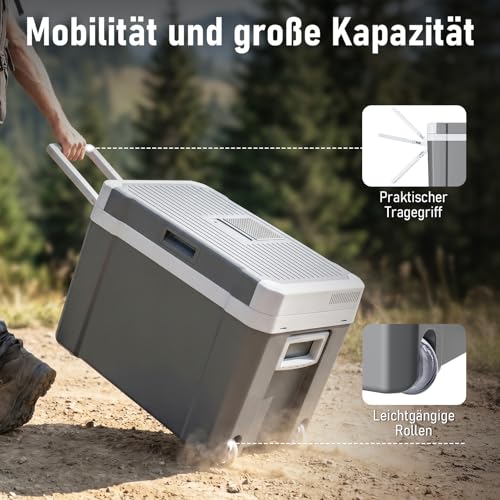 Detalle de TOOHUB 45L Elektrische Kühlbox – Thermoelektrisch, leise, mit Rollen und 12V/230V