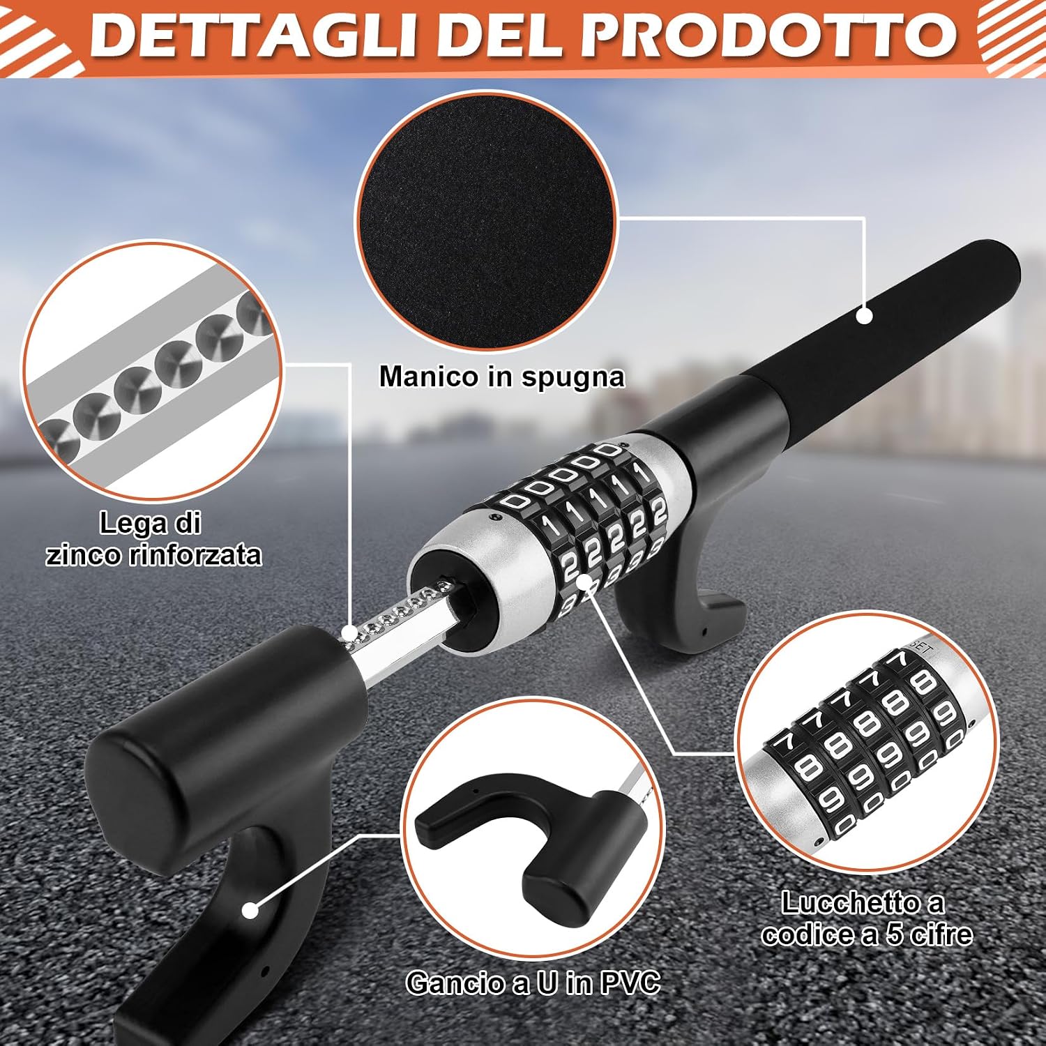 Detalle 2 de Tevlaphee Blocca sterzo antifurto universale per auto