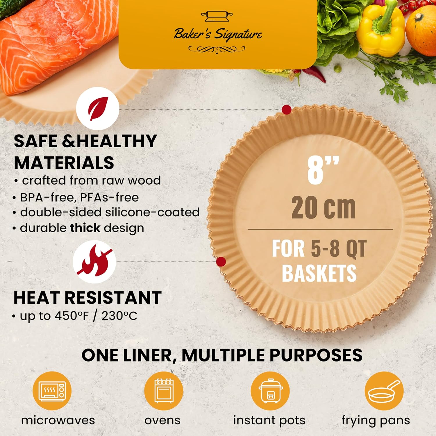 Detalle de Baker's Signature Air Fryer Liners 125 pcs 🍽