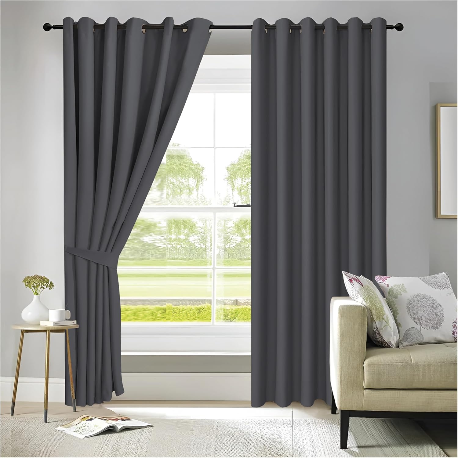 Detalle de APEX FURNISHINGS Charcoal blackout curtains