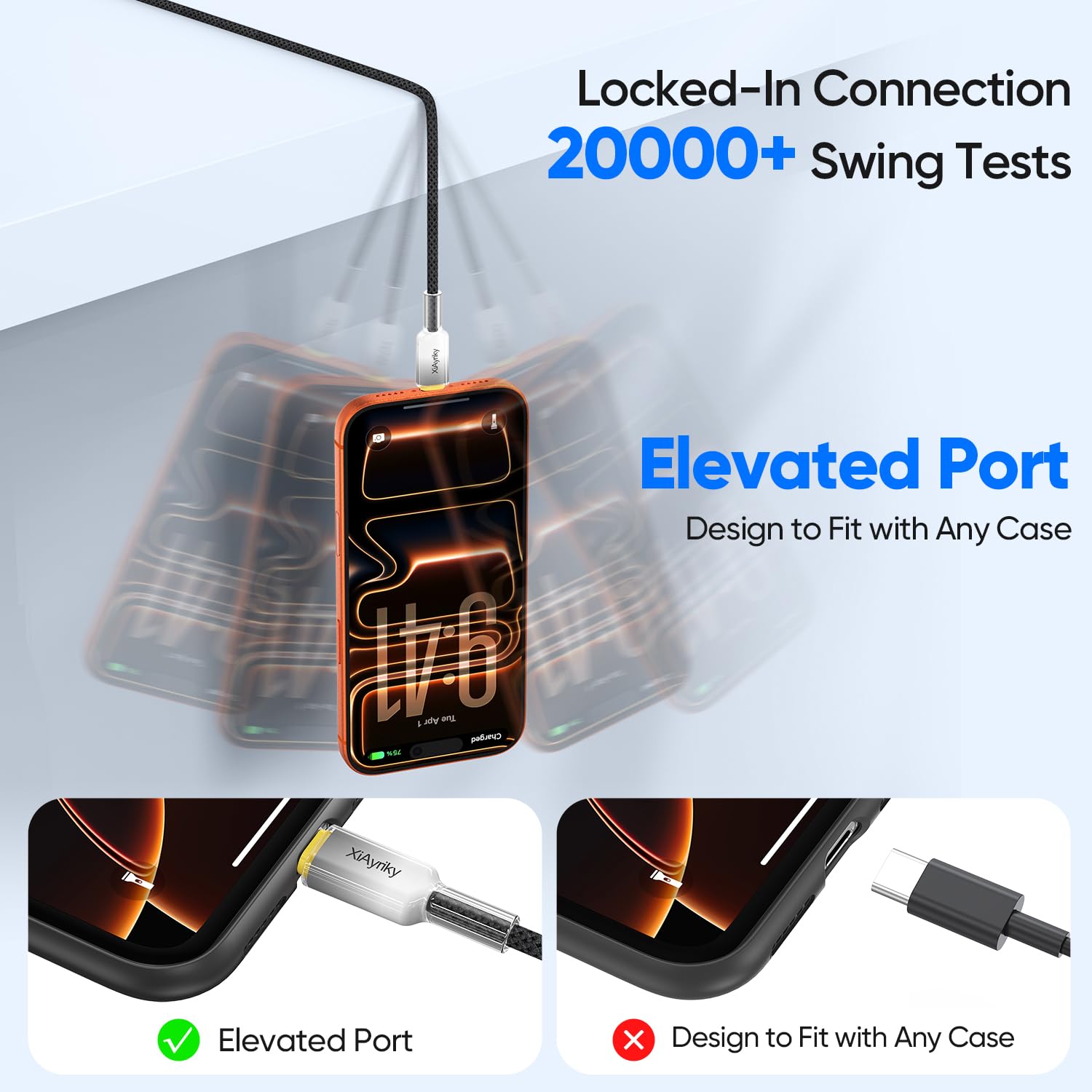 Detalle 2 de 15FT USB-C Cable with 60W Fast Charging and 480Mbps Data Transfer – Braided Grey, 15 ft