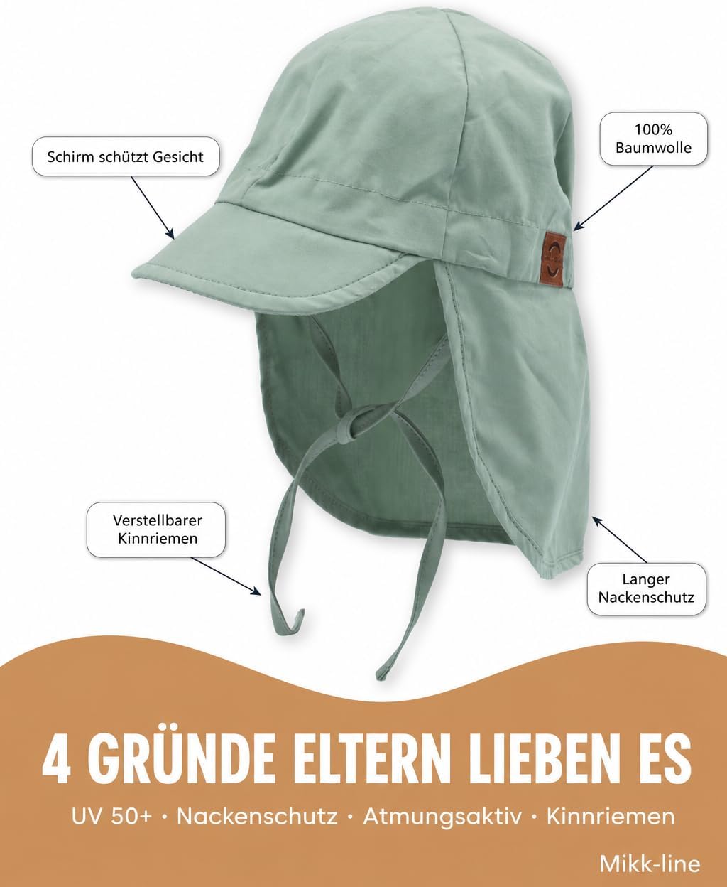 Detalle de Mikk-line Sunhat Green Bay : casquette solidaire UV50+ pour enfants