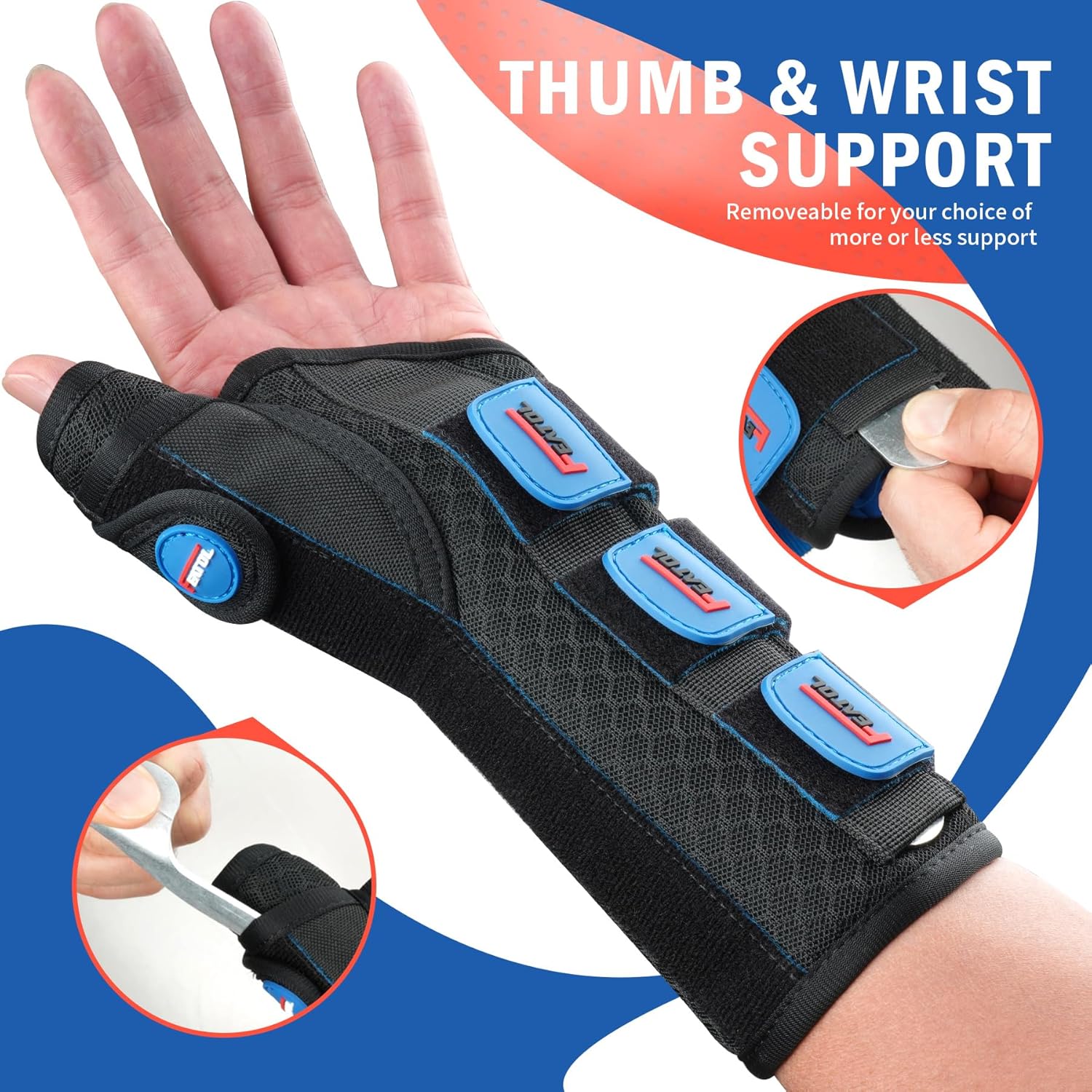 Thumbnail 2 de FEATOL Carpal Tunnel Wrist Brace Night Support with Thumb Spica Splint (Right Hand, Small/Medium) — Black/Blue