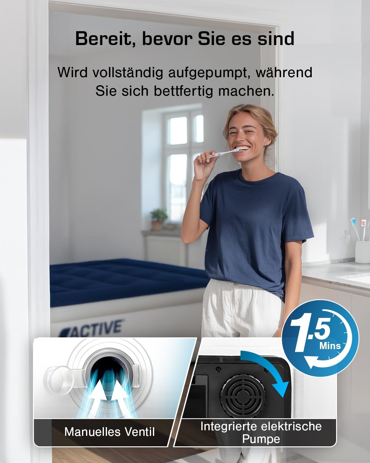 Detalle de Active Era Luftmatratze 1 Person 99×188×36,5 cm mit Elektro-Pumpe
