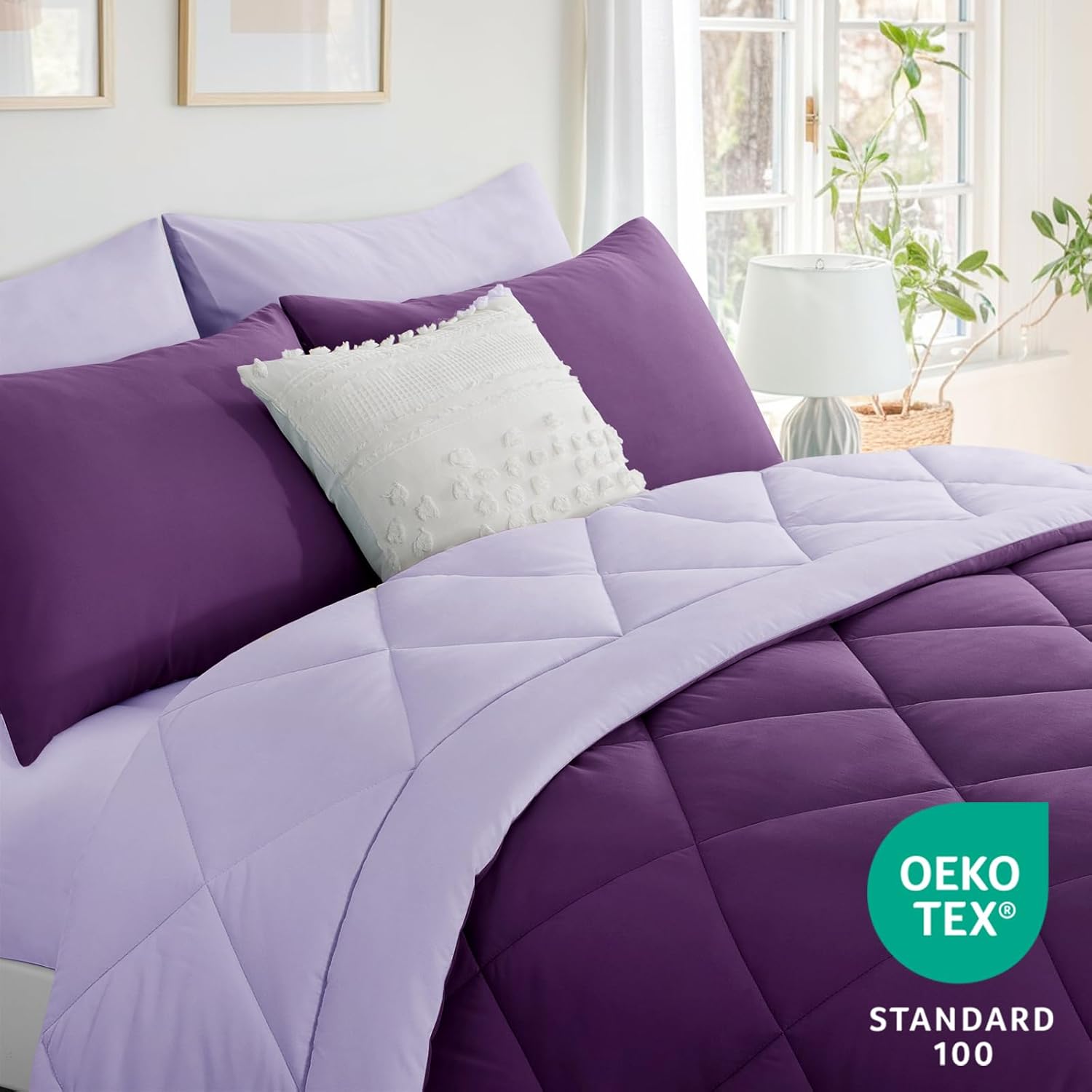 Thumbnail 4 de Aisbo Coverless Duvet Super King 10.5 Tog (260x220cm) Purple Cosy Lightweight Quilt with 2 Pillowcases