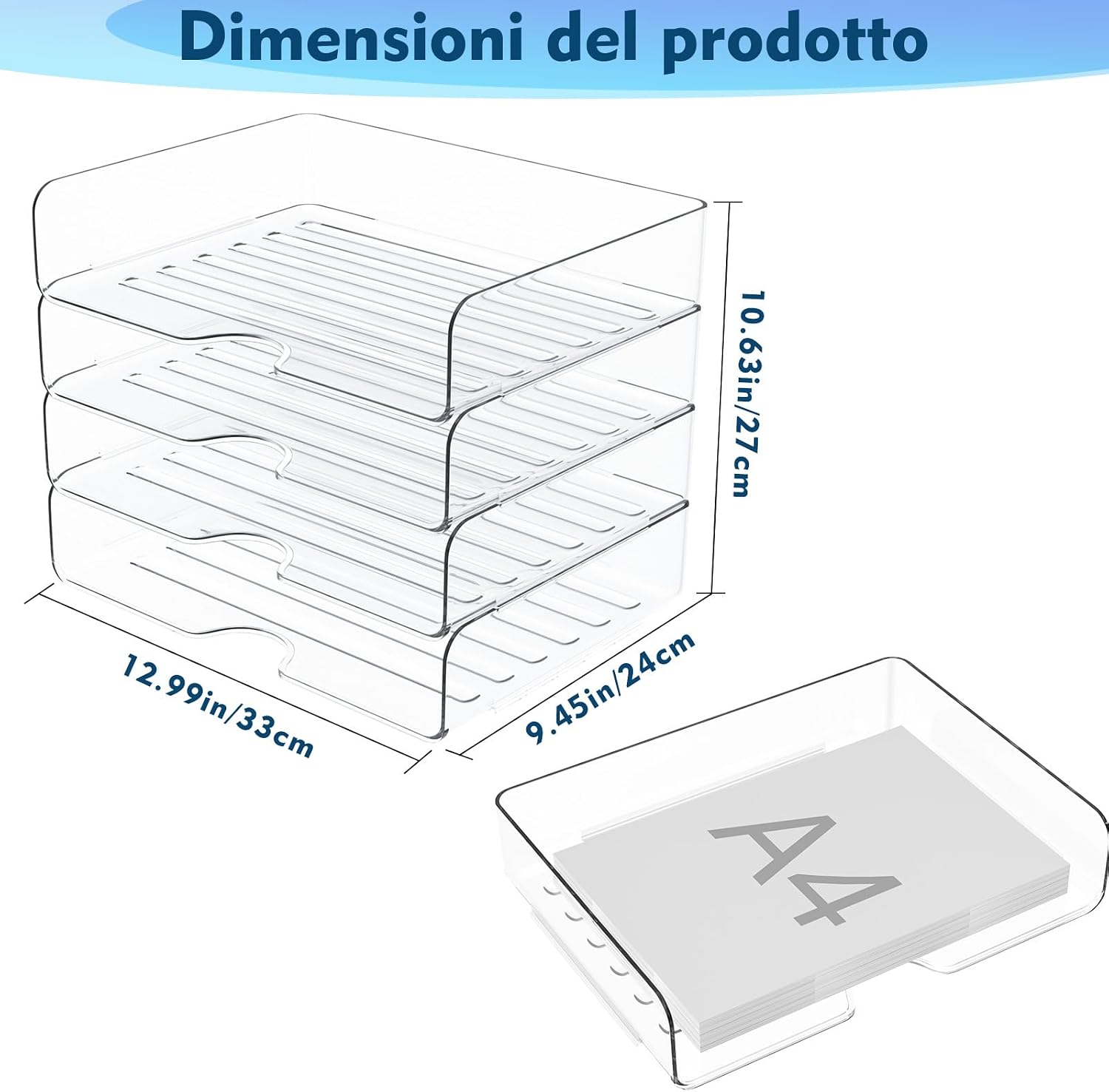 Thumbnail 3 de 4 vassoi per lettere in acrilico trasparenti, impilabili, formato A4