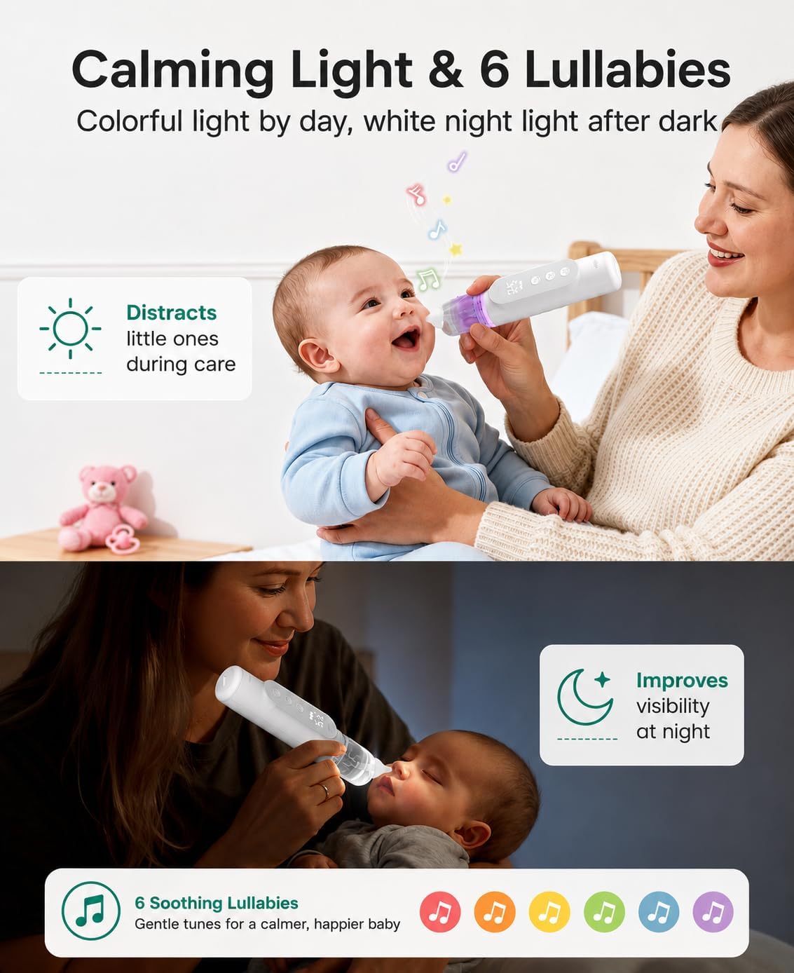 Thumbnail 3 de GROWNSY Nasal Aspirator for Baby – Gentle Elephant-Tip, 5 Suction Levels, IPX7 Self-CCleaning, Docked Charging & Soothing Night Light