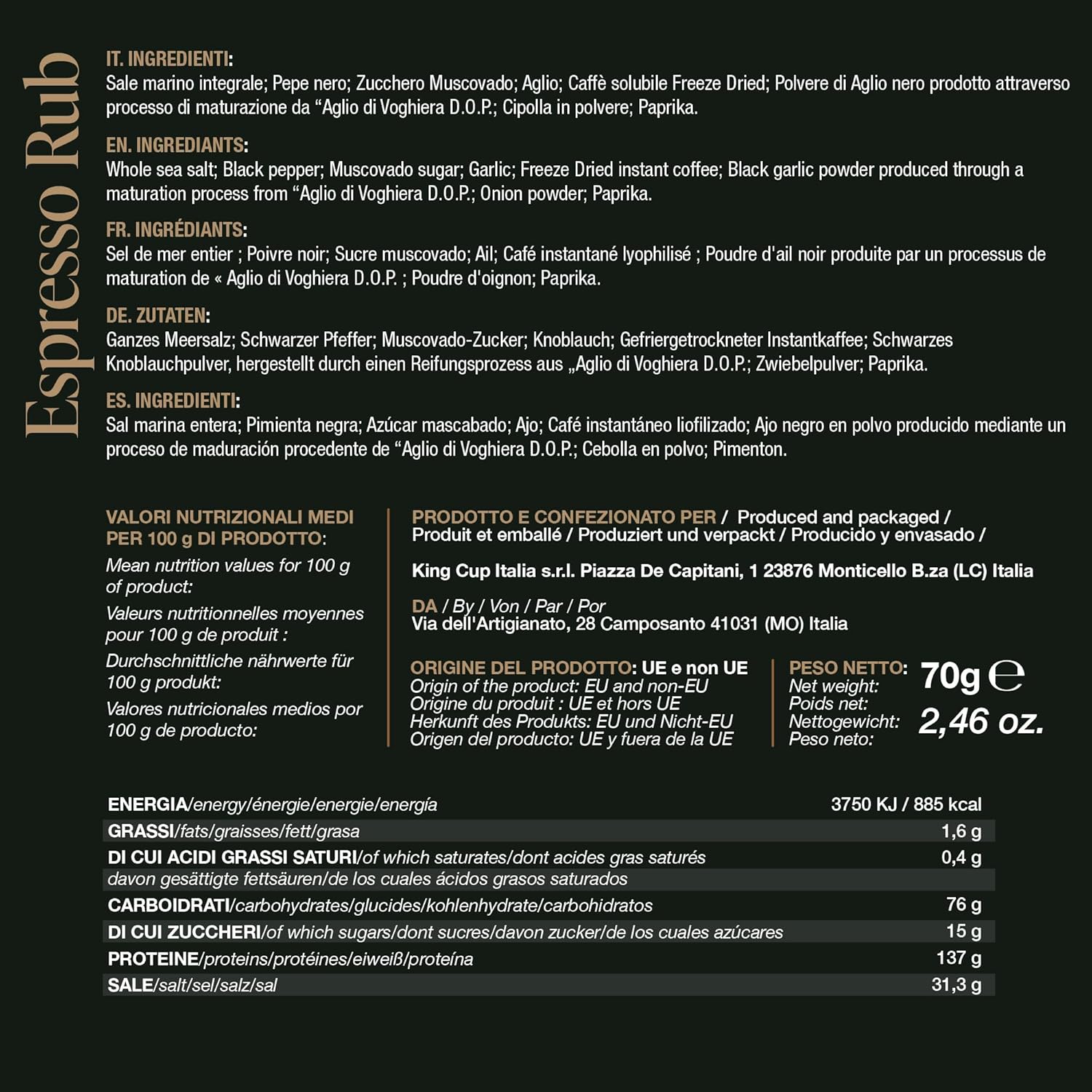 Thumbnail 1 de BBQ KING Espresso Rub 70 g – Dry Rub per manzo con caffè liofilizzato e aglio nero DOP