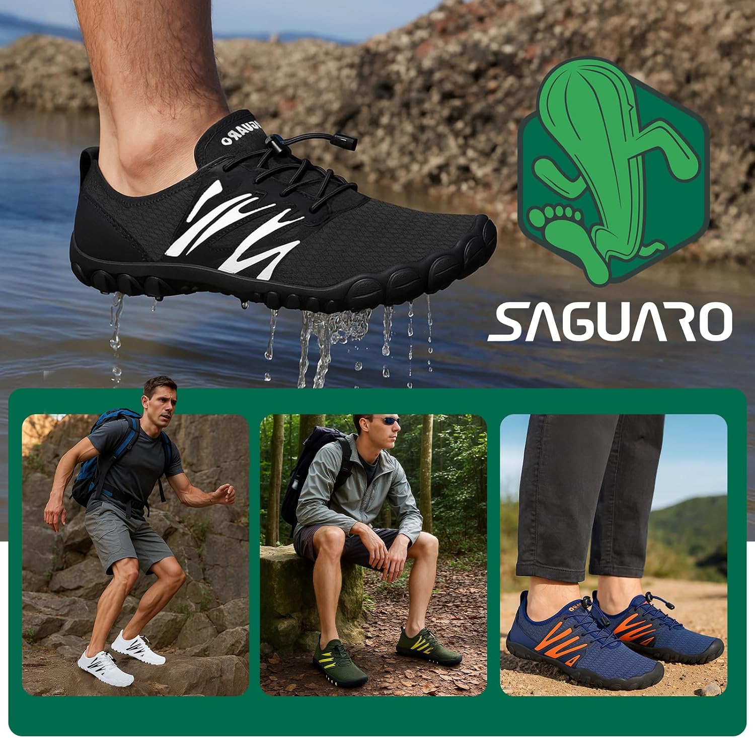 Detalle de SAGUARO Herren Barfußschuhe mit breiter Zehenbox – leichte, atmungsaktive Badeschuhe (Gr. 39–48)