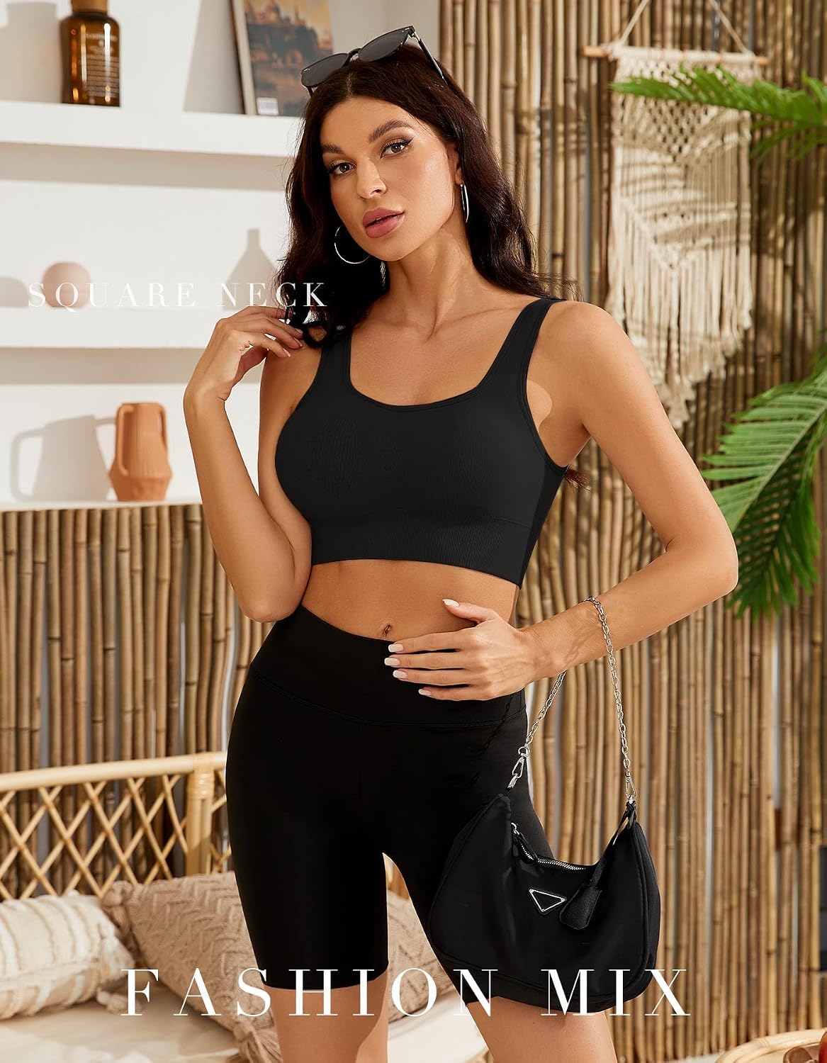 Detalle de SIMIYA Sports Bra Women Seamless Crop Top with Removable Pads