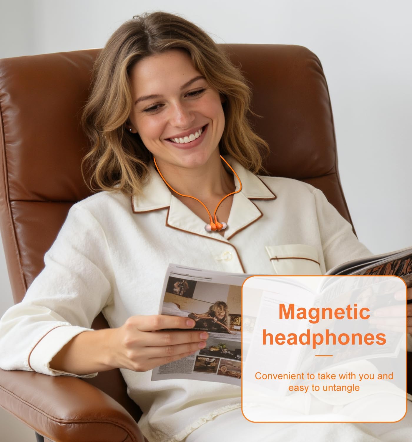 Detalle de AILZPXX 964 USB-C Wired Earbuds with Microphone and Inline Controls, Orange