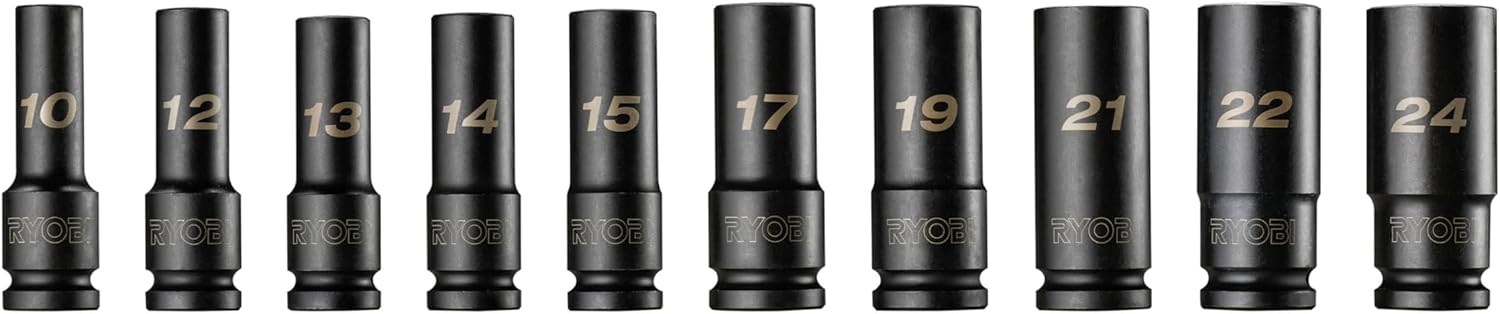 Thumbnail 1 de Set di 10 prese RYOBI per auto 1/2" quadro, da 10 a 24 mm (RHDIS10PC)
