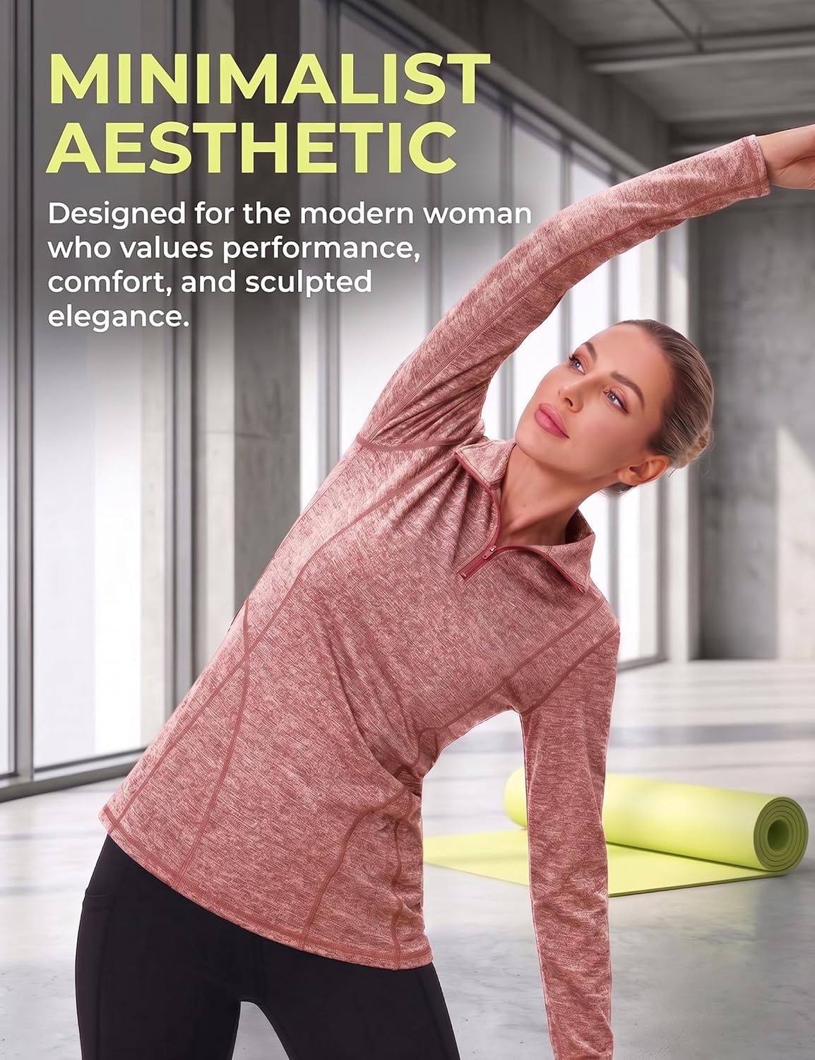 Thumbnail 4 de Terecey Tee Shirt Sport Femme à manches longues avec 1/4 zip – haut running chaud et confortable