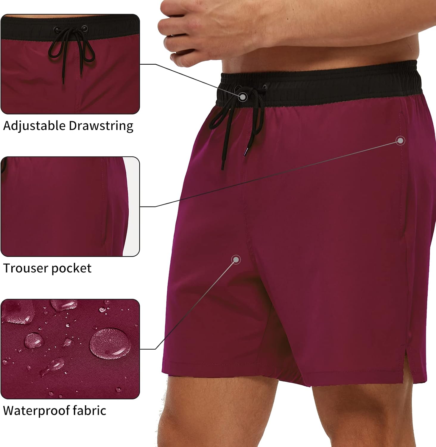 Detalle de Aisprts maillot de bain homme short extensible à poches zippées