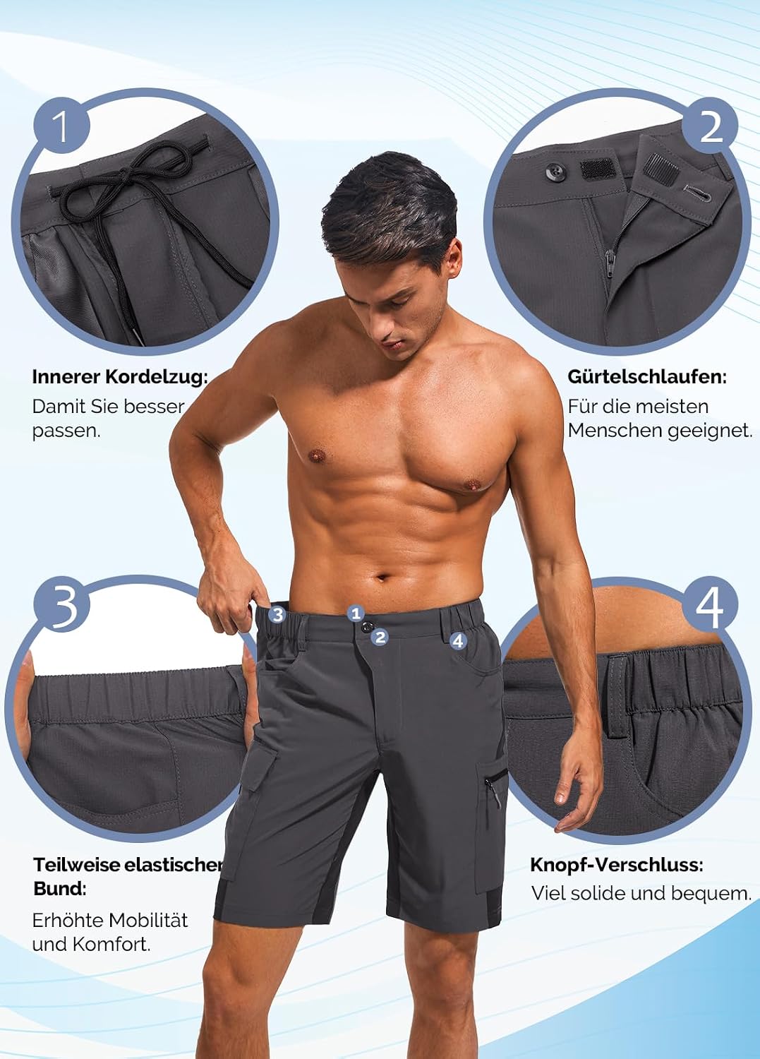 Detalle de Cycorld MTB Hose Herren: schnelltrocknende Radhose mit 4D-Sitzpolster und herausnehmbarer Radunterhose