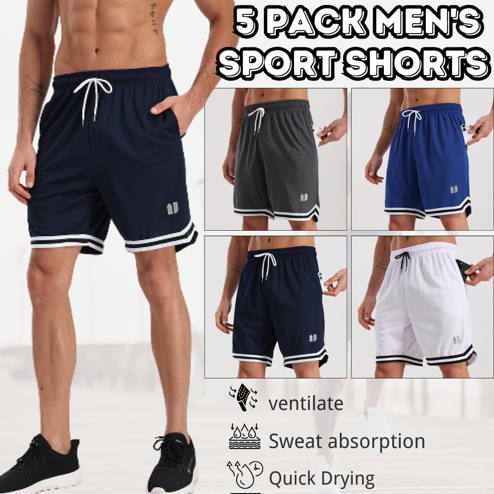 Thumbnail 1 de fovdtaa 5 Pack Mens Sports Shorts – Quick Dry Gym Shorts with Pockets and Elastic Waistband