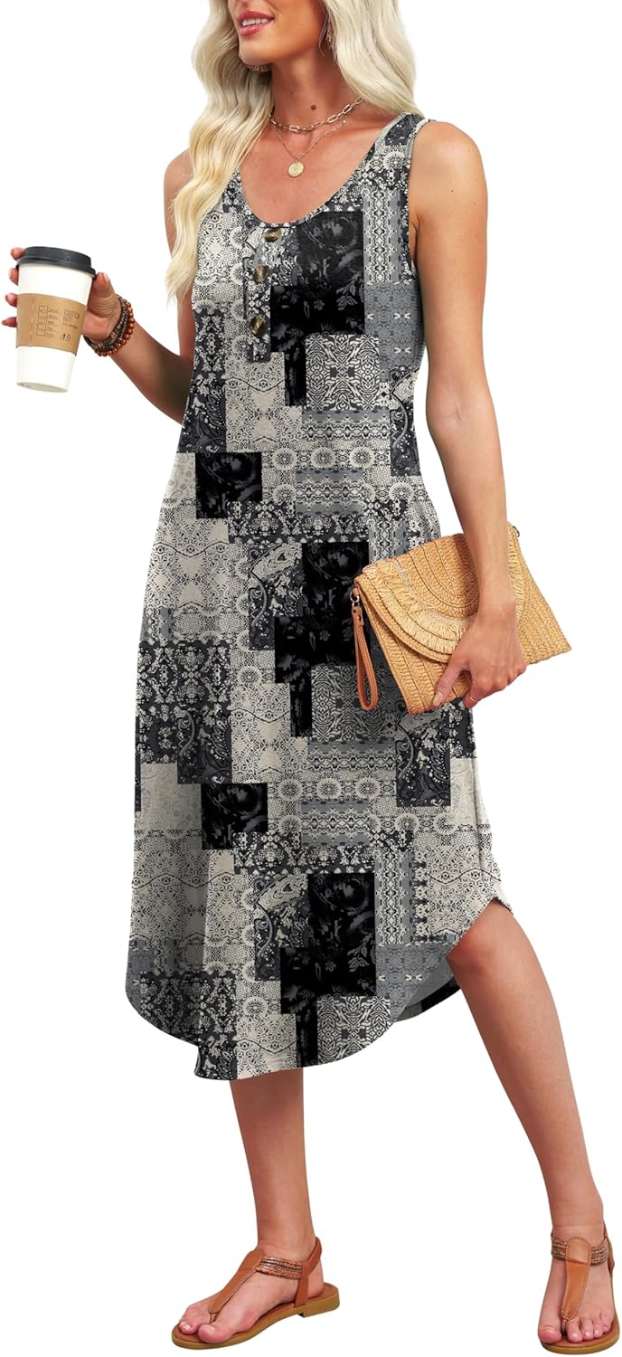 Thumbnail 3 de WIHOLL Summer Dresses for Women 2026 Button Front Sleeveless Midi Dress with Pockets