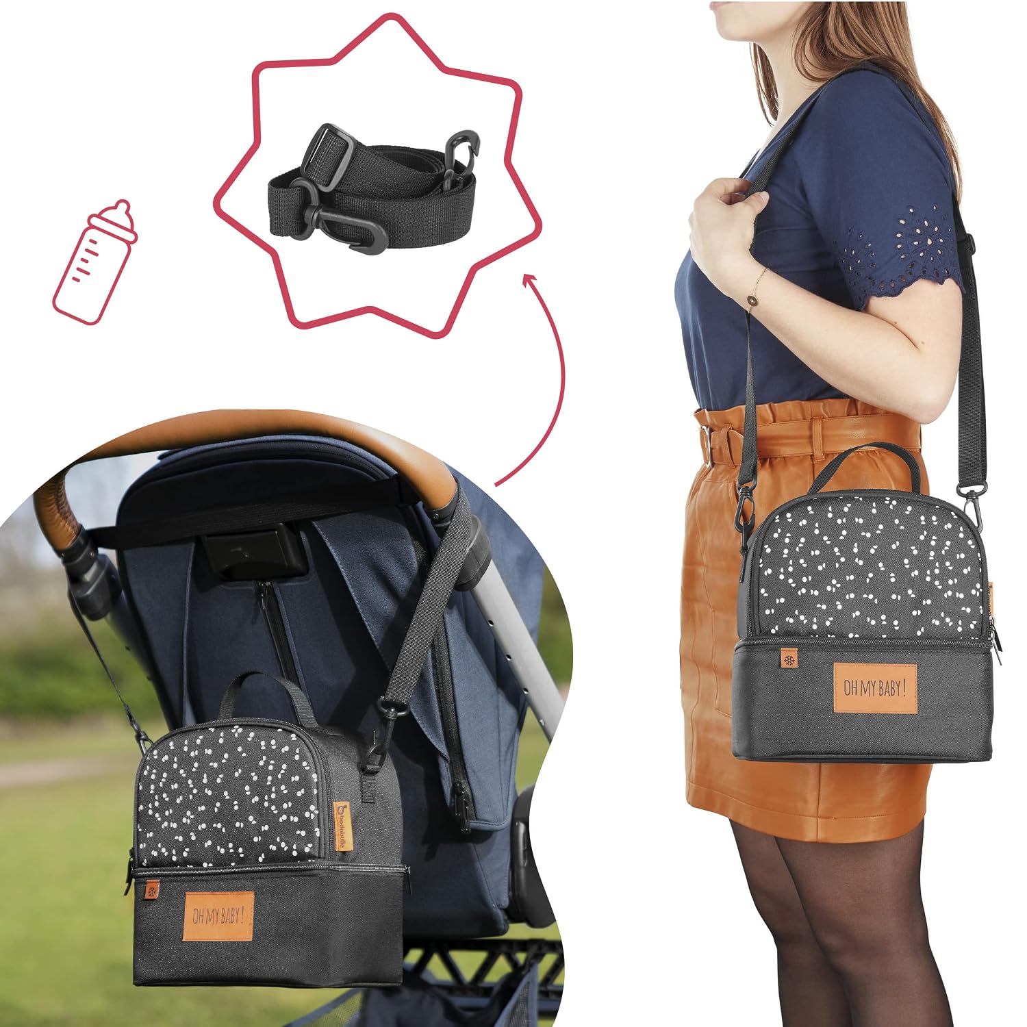 Detalle de Badabulle Isoliertasche Pick & Go mit separaten 2 Innenfächern – 5-Liter-Wärme/Kälte-Transport für Babymahlzeiten