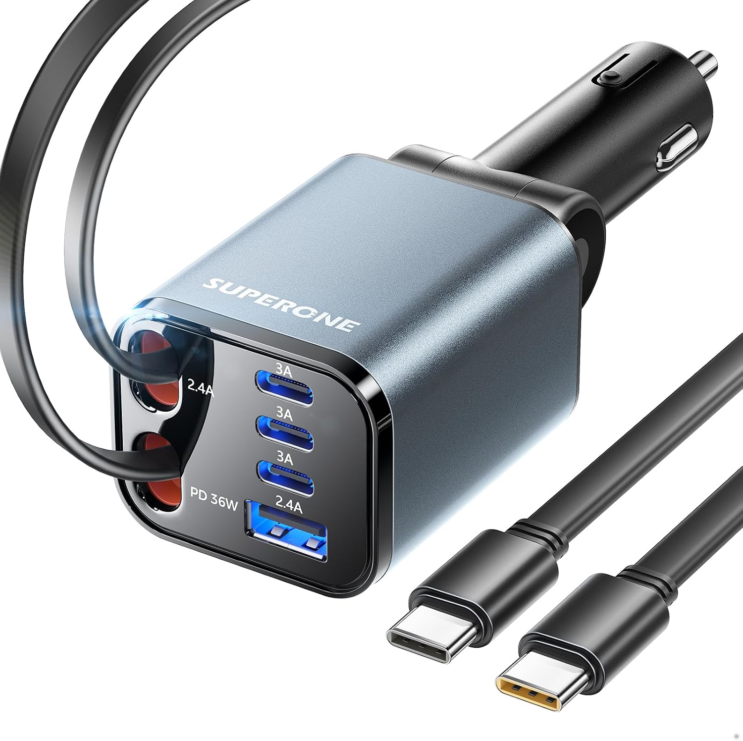 Detalle de SUPERONE 6-in-1 Retractable Car Charger 99W