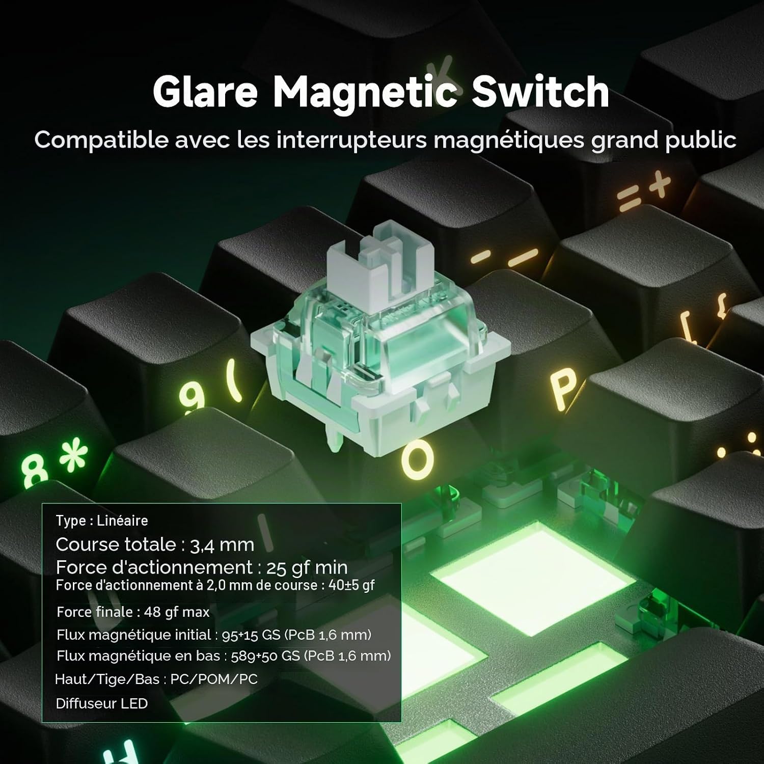 Detalle de MONSGEEK Clavier à déclenchement rapide FUN68 HE – 65% compact, RGB ARGB, interrupteurs magnétiques Glare