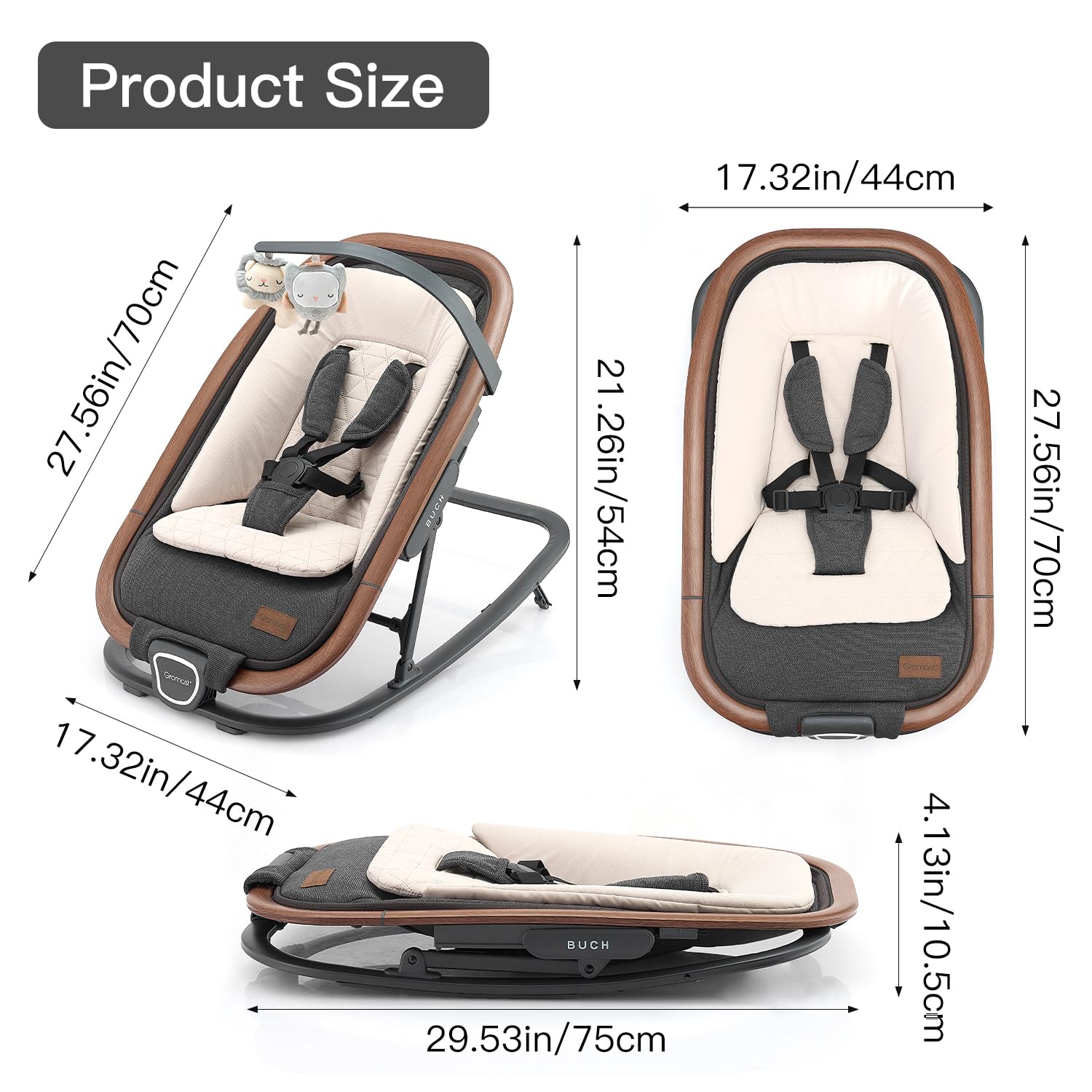 Thumbnail 6 de Gromast 2-in-1 Baby Bouncer Seat, 3 Backrest Positions, Dark Gray