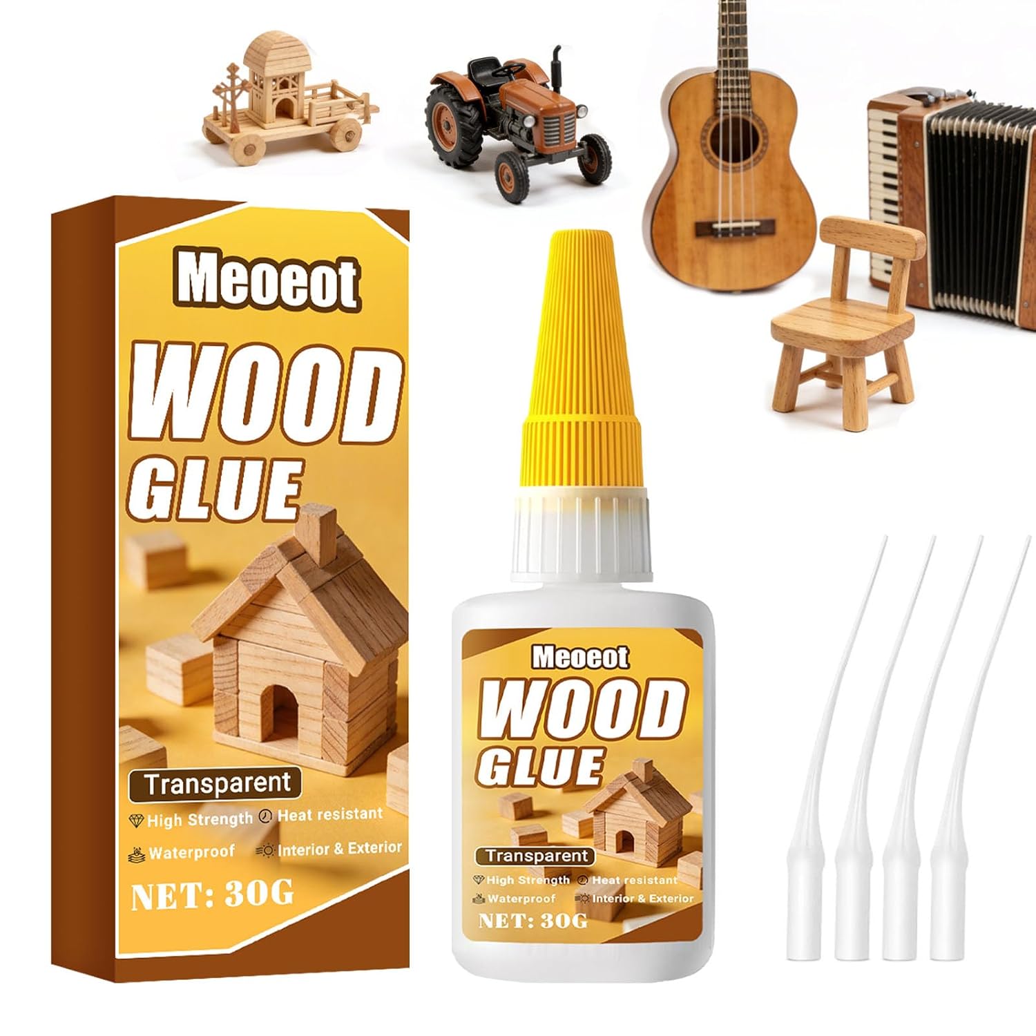 Detalle de Meoeot H001 houtlijm 30 g, transparant, waterdicht en sneldrogend