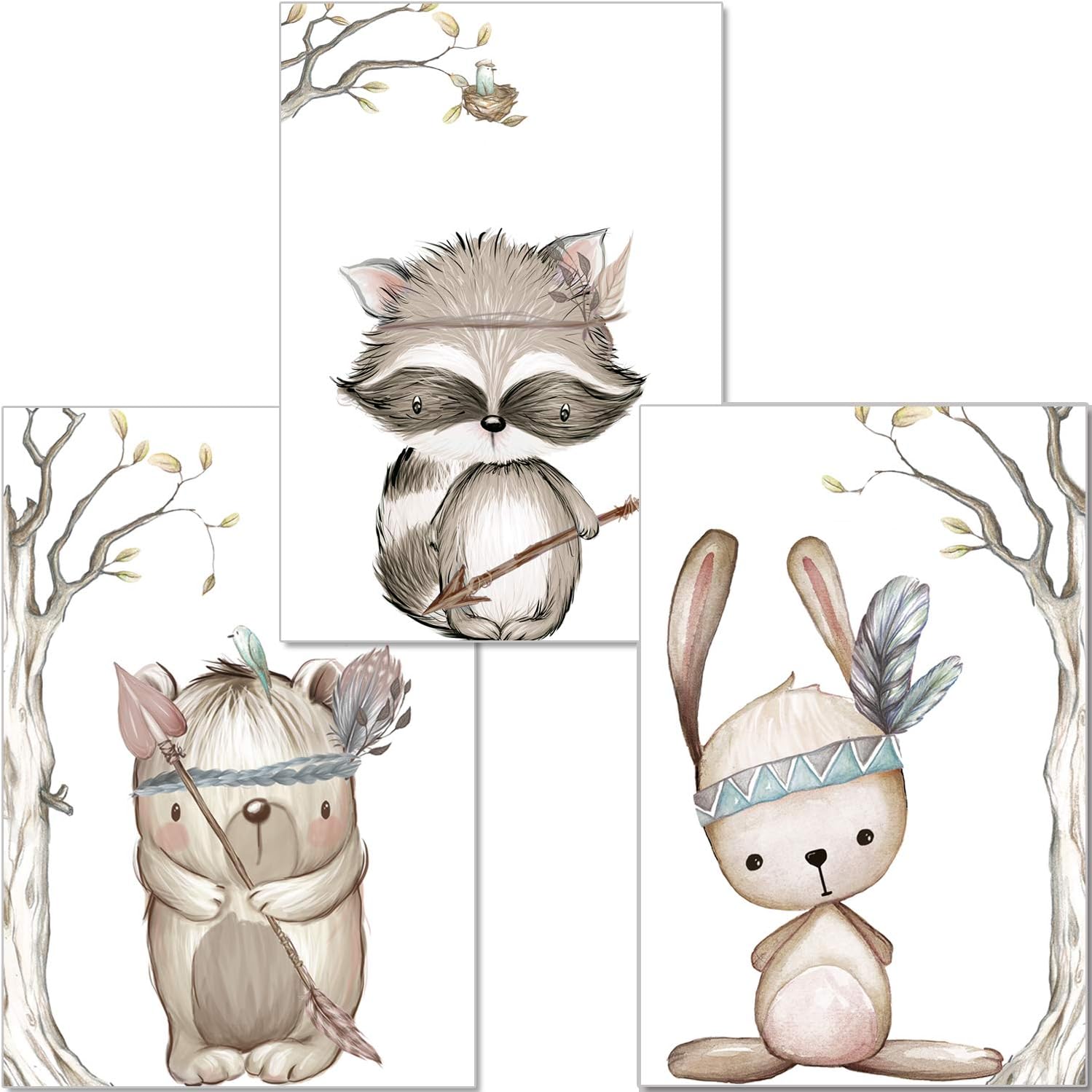 Detalle de artpin® 3er Set Poster Kinderzimmer – Waldtiere, A4 Bilder für Baby-/Kinderzimmer