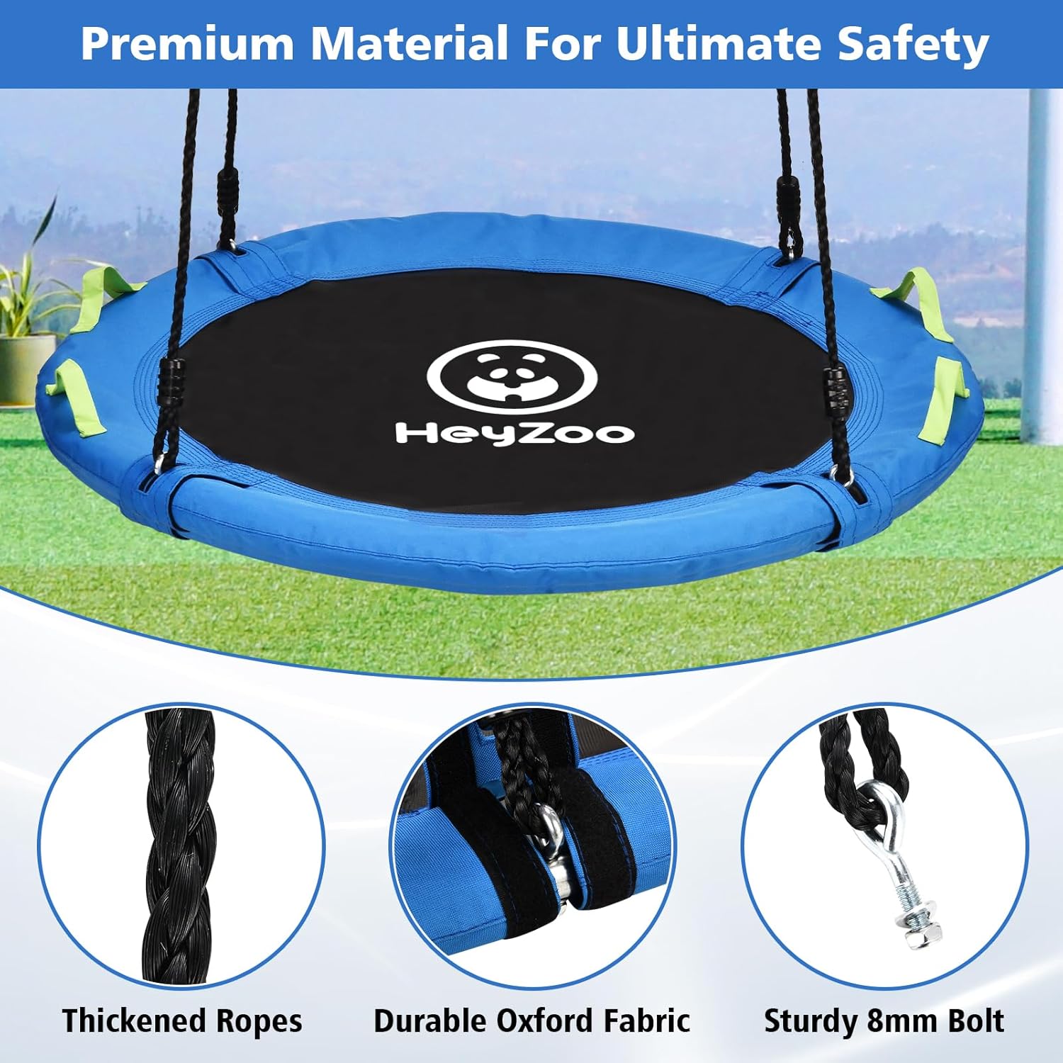Detalle de HeyZoo 48 inch Tree Swing Saucer Flying Swing (900 lbs capacity) with Adjustable Hanging Straps, Blue