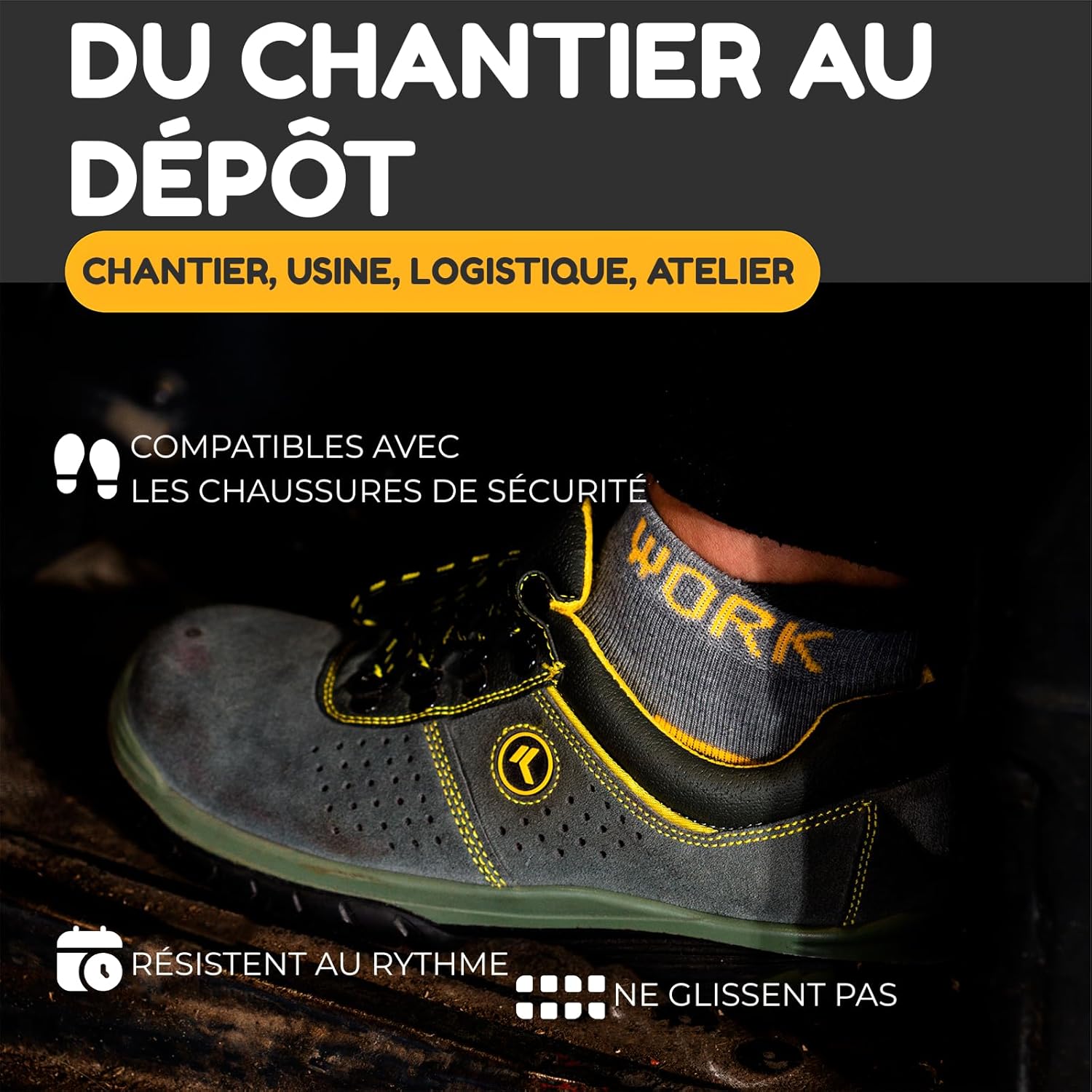 Thumbnail 4 de Chaussettes de travail été homme et femme – Socquettes courtes en coton (talo n/pointe renforcés, semelle rembourrée)
