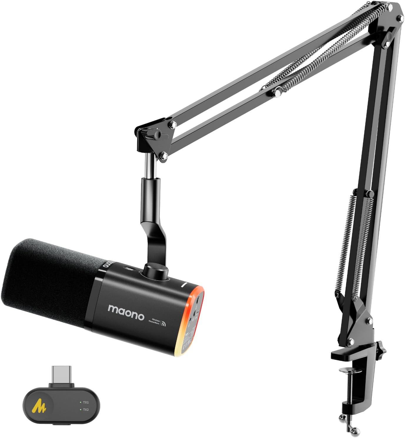 Detalle de MAONO PD100W Wireless Dynamic Gaming Microphone with USB-C Receiver and Boom Arm