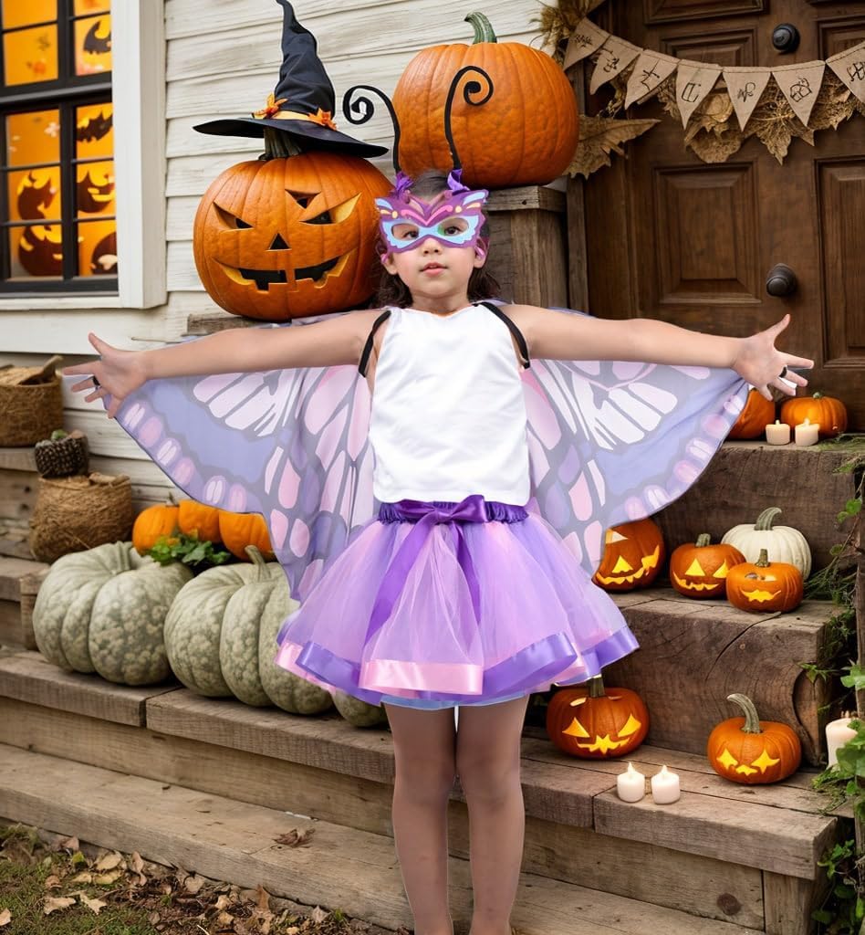 Detalle 2 de Aimeiar Kids Butterfly Costume with Chiffon Wings and Rainbow Tutu