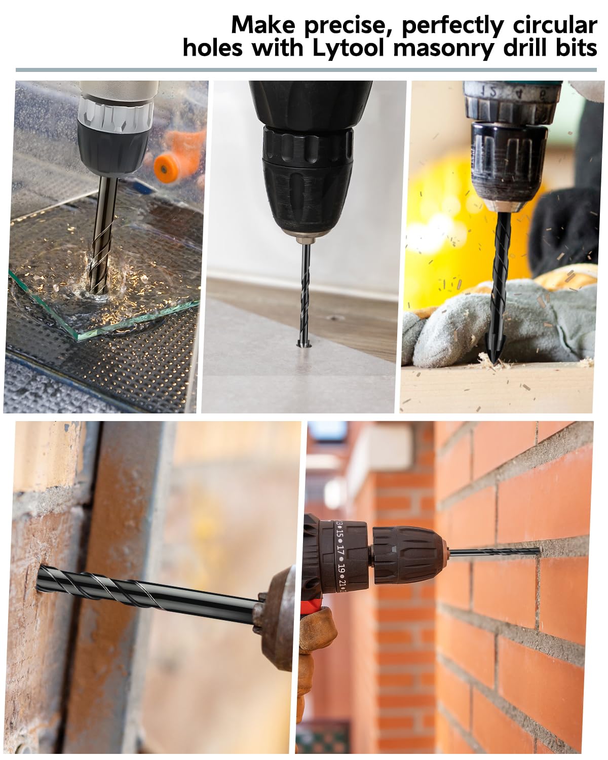 Detalle de Lytool Lot de 5 Forets Grès Cérame et Verre 10 mm – Perçage polyvalent pour carrelage, verre et pierre