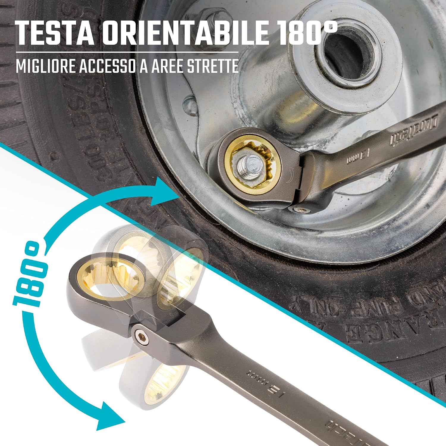 Detalle 2 de DURATECH set di 12 chiavi combinate a cricchetto con testa flessibile CR-V, 8–19 mm, 72 denti in valigetta
