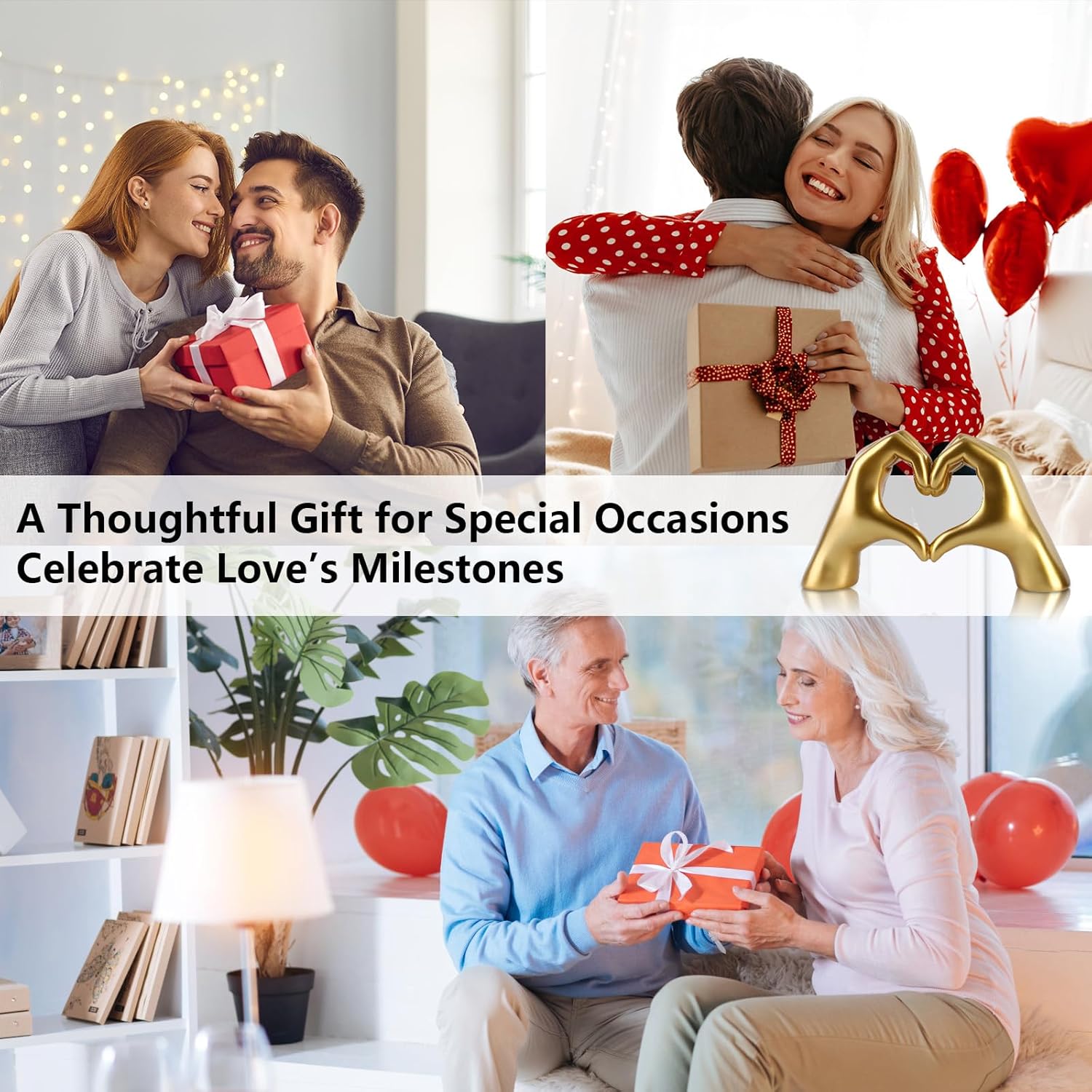 Thumbnail 1 de GZVDYG Large Gold Heart Hands Sculpture – resin heart-hands ornament & jewellery holder for music lovers