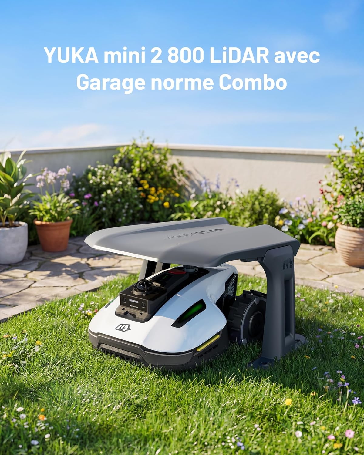 Detalle de MAMMOTION YUKA Mini 2 800 LiDAR Robot Tondeuse avec Garage Standard – navigation LiDAR 360° et IA
