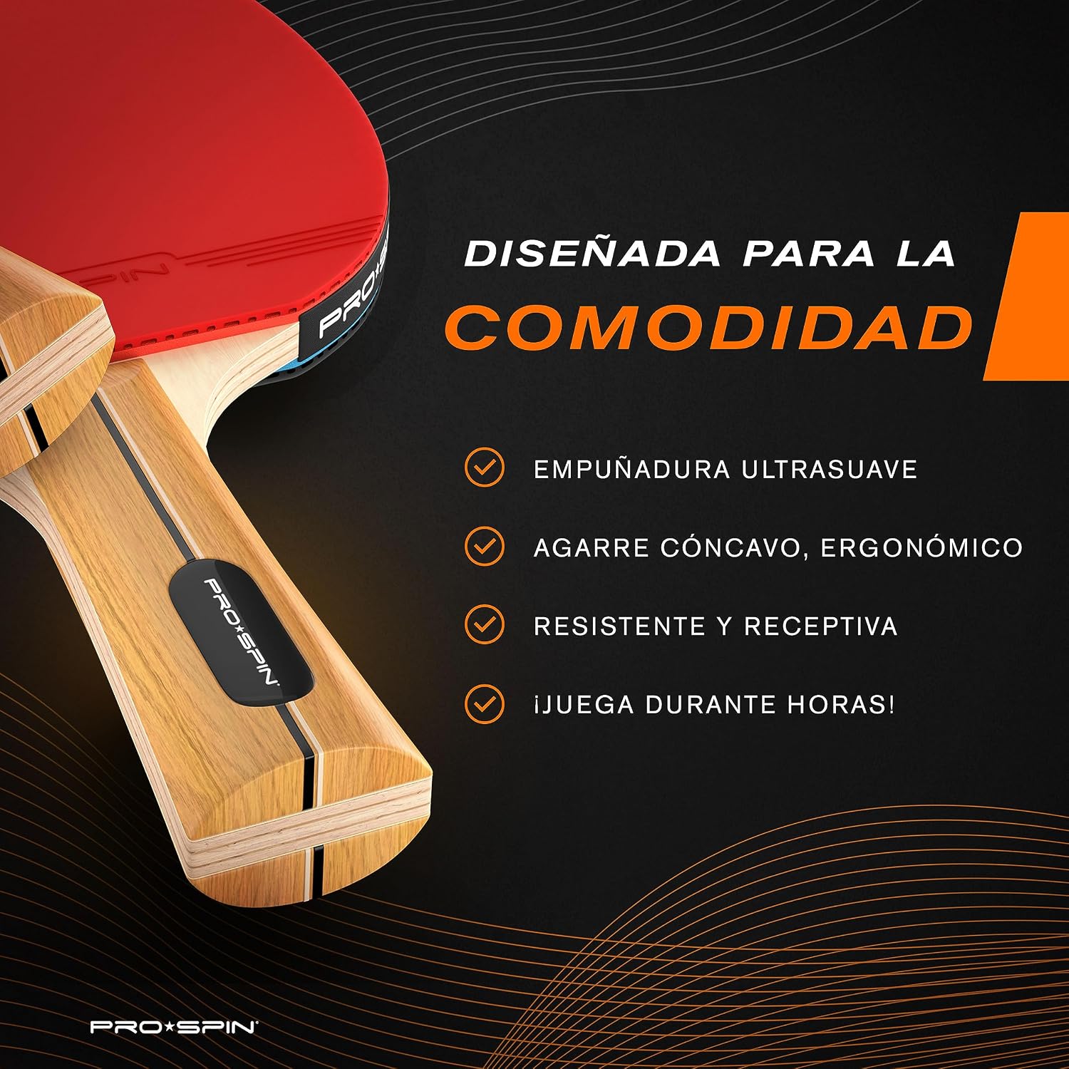 Detalle de PRO-SPIN Palas de Ping Pong 1,8 mm