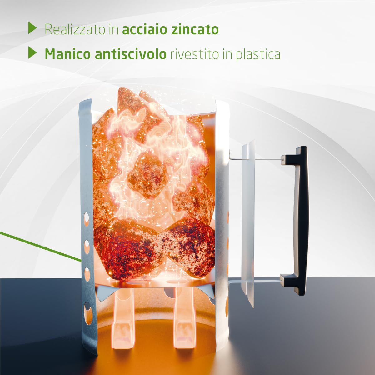 Thumbnail 2 de Amig Fireplus: Accenditore per carbone in acciaio zincato con impugnatura isolante