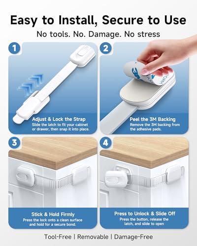 Detalle 2 de Infinno Cabinet Locks for Baby Proofing (12 Pack) – Safe, Tool-Free Child Cabinet Latches
